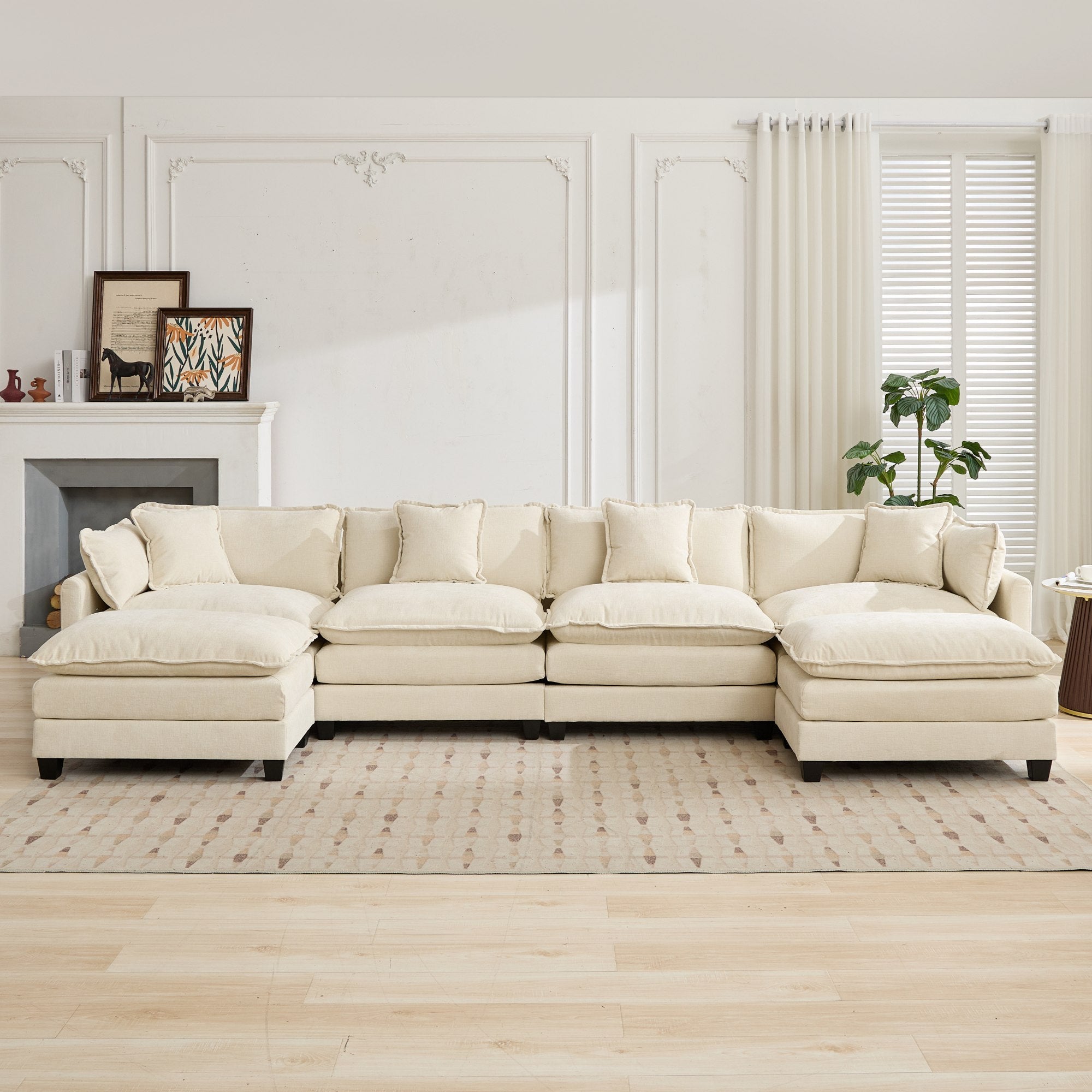 Cloud 4 Seat Sofa with Chenille Fabric in Beige