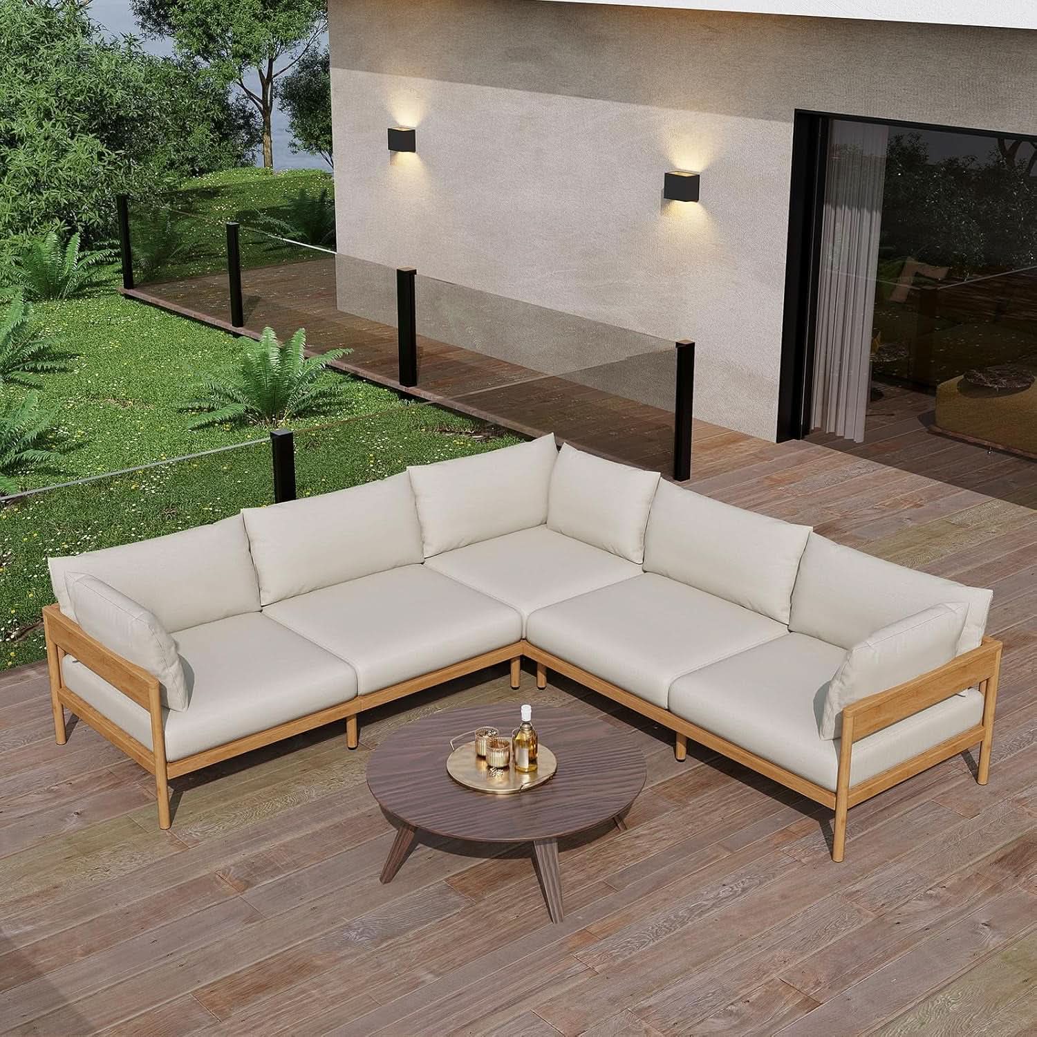 Modern Outdoor Sectional Sofa Set with Beige Cushions
