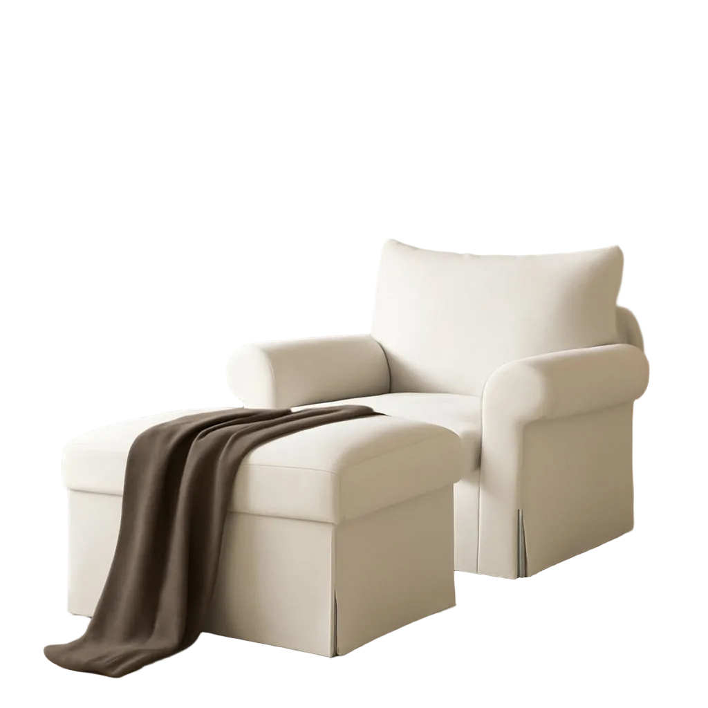 Beige Chenille Contemporary Chair & Ottoman - 2 Pc Set