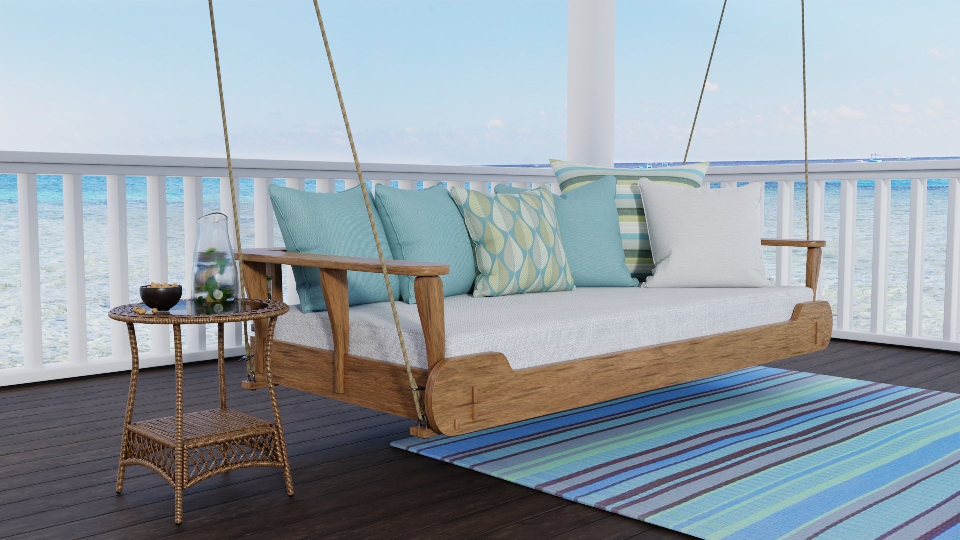 Stripes Grey & Aqua Reversible Outdoor Mat
