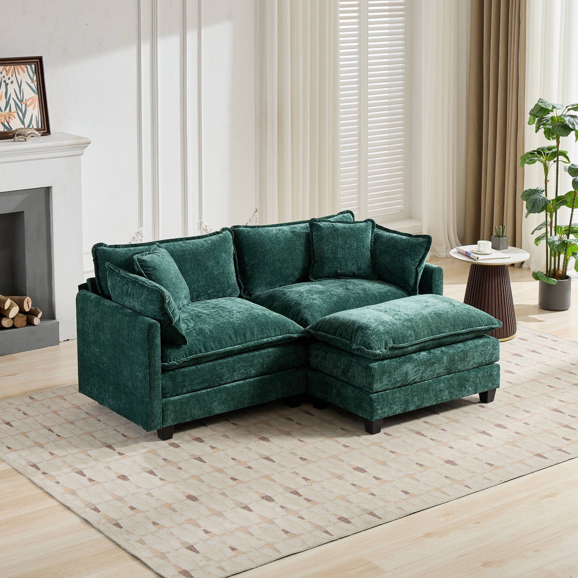 Cloud LoveSeat Sofa (Ottoman is not included) Chenille Fabric in Green