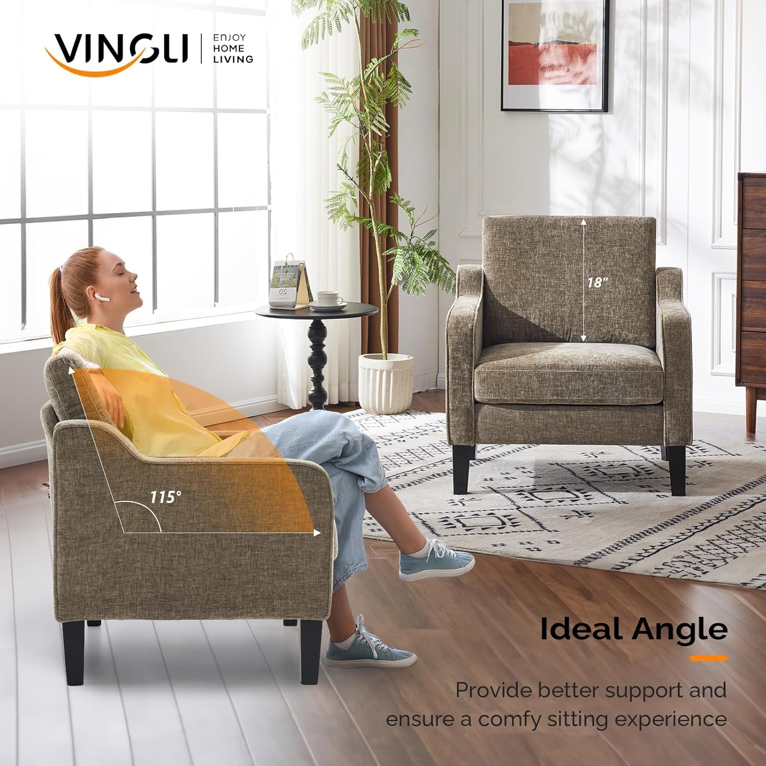 Light Brown Upholstered Living Room Armchair