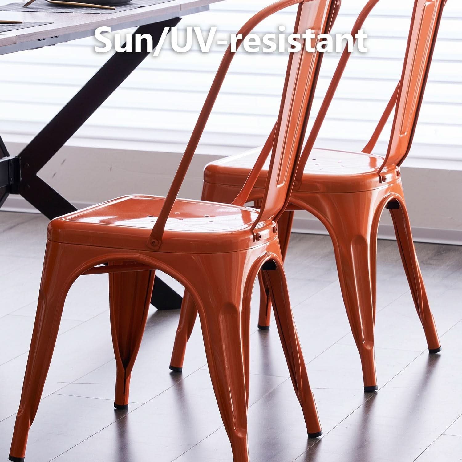 Set of 4 Stackable Indoor/Outdoor Metal Dining Chairs - Orange