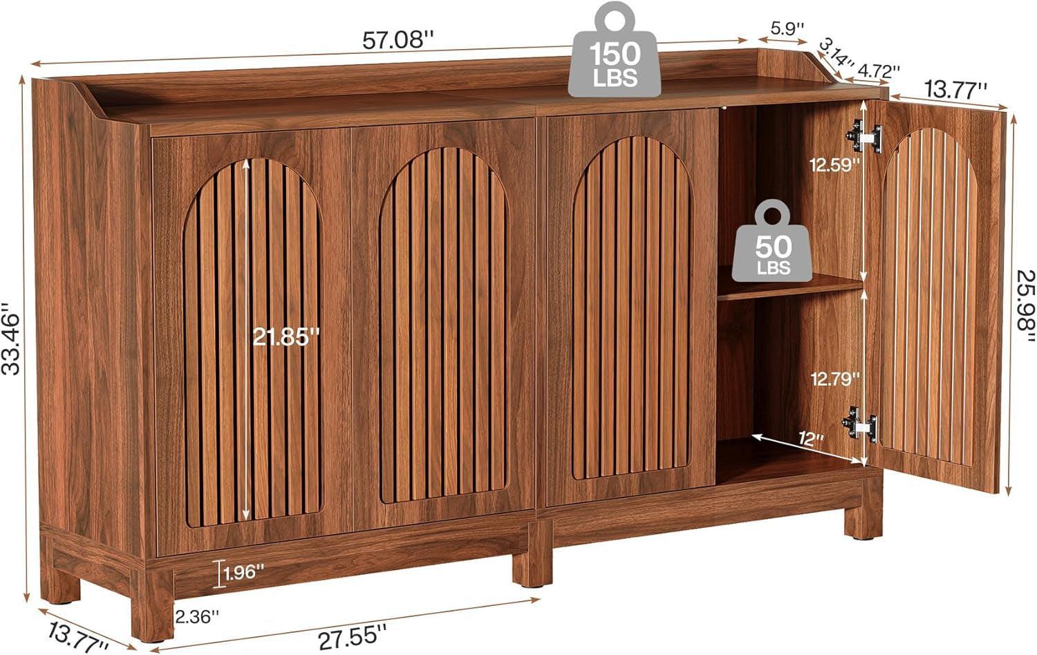 57 InchModern Farmhouse Sideboard Cabinet With Adjustable Shelves