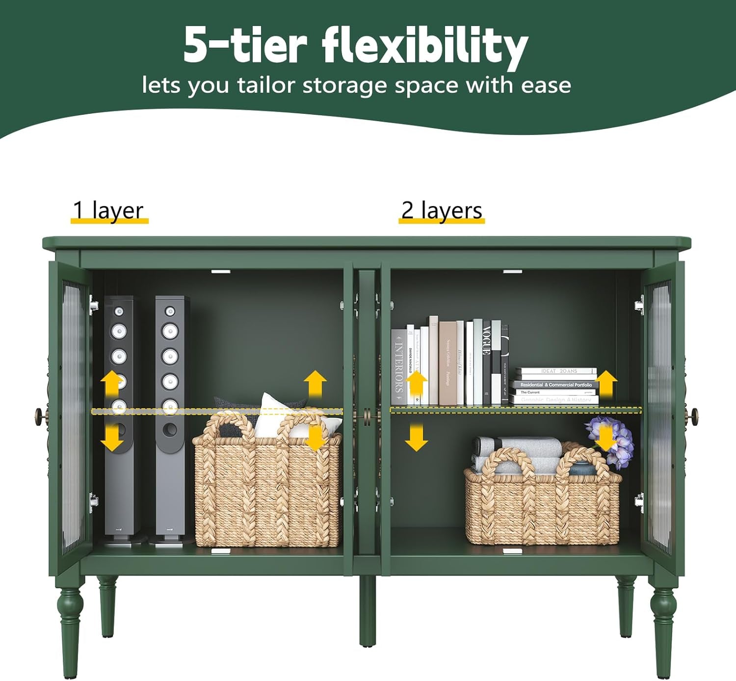 Vintage Sideboard With Glass Doors in Emerald Green