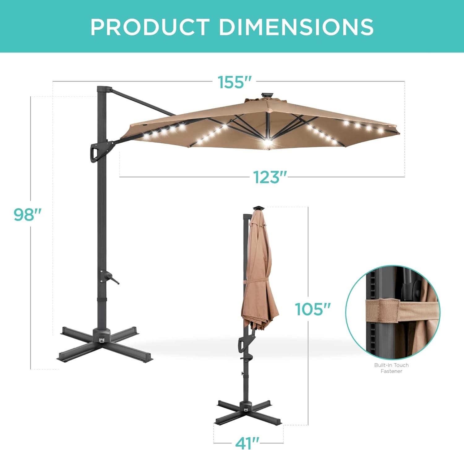 10 Foot Solar LED Cantilever Patio Umbrella With Lights - Tan