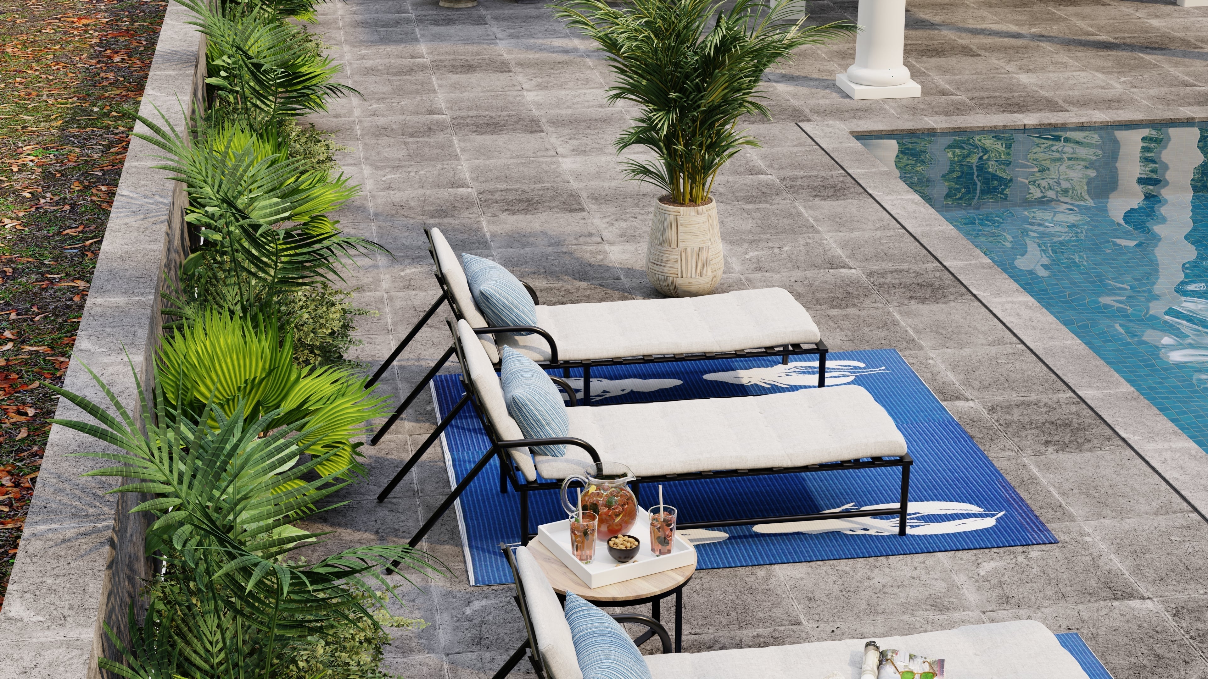 Four Lobster Blue & White Outdoor Mat