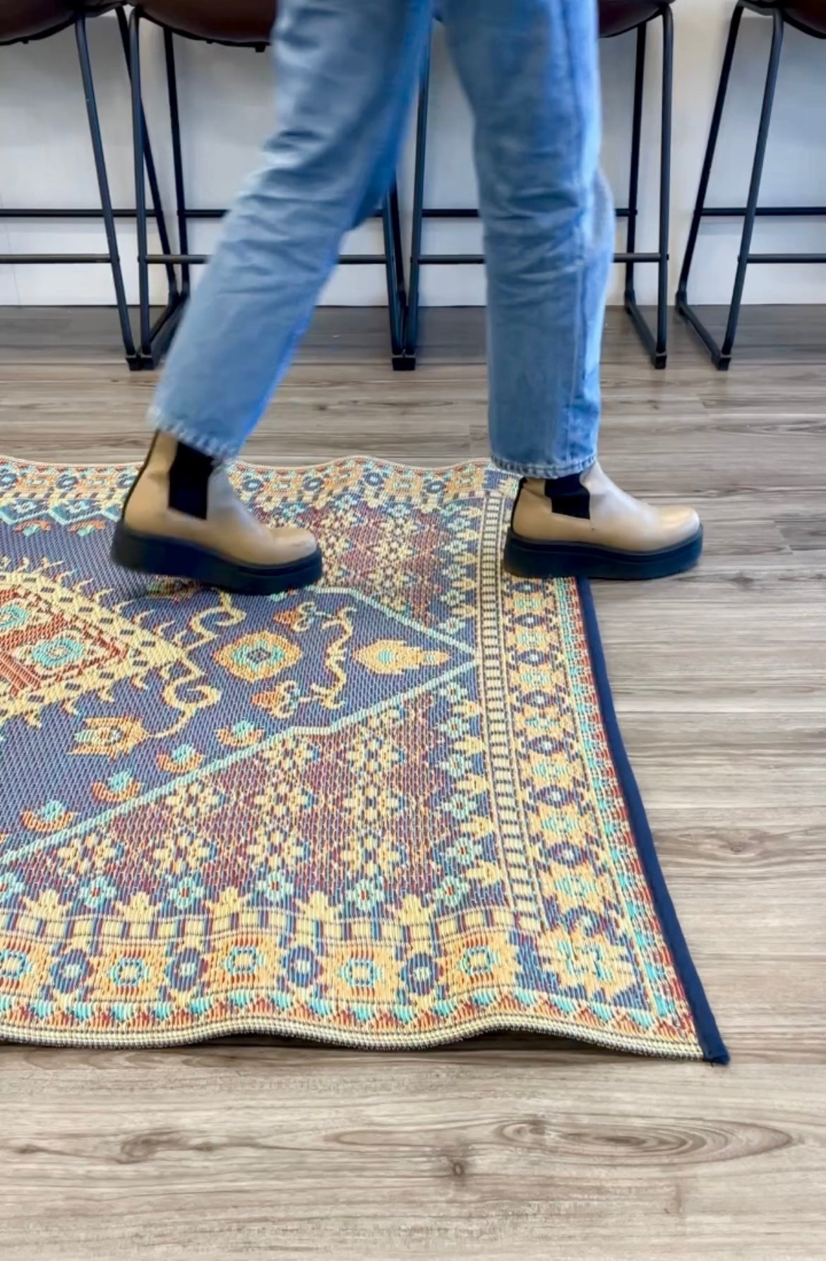 Turkish Plum Yellow/Blue Handmade Reversible Outdoor Mat