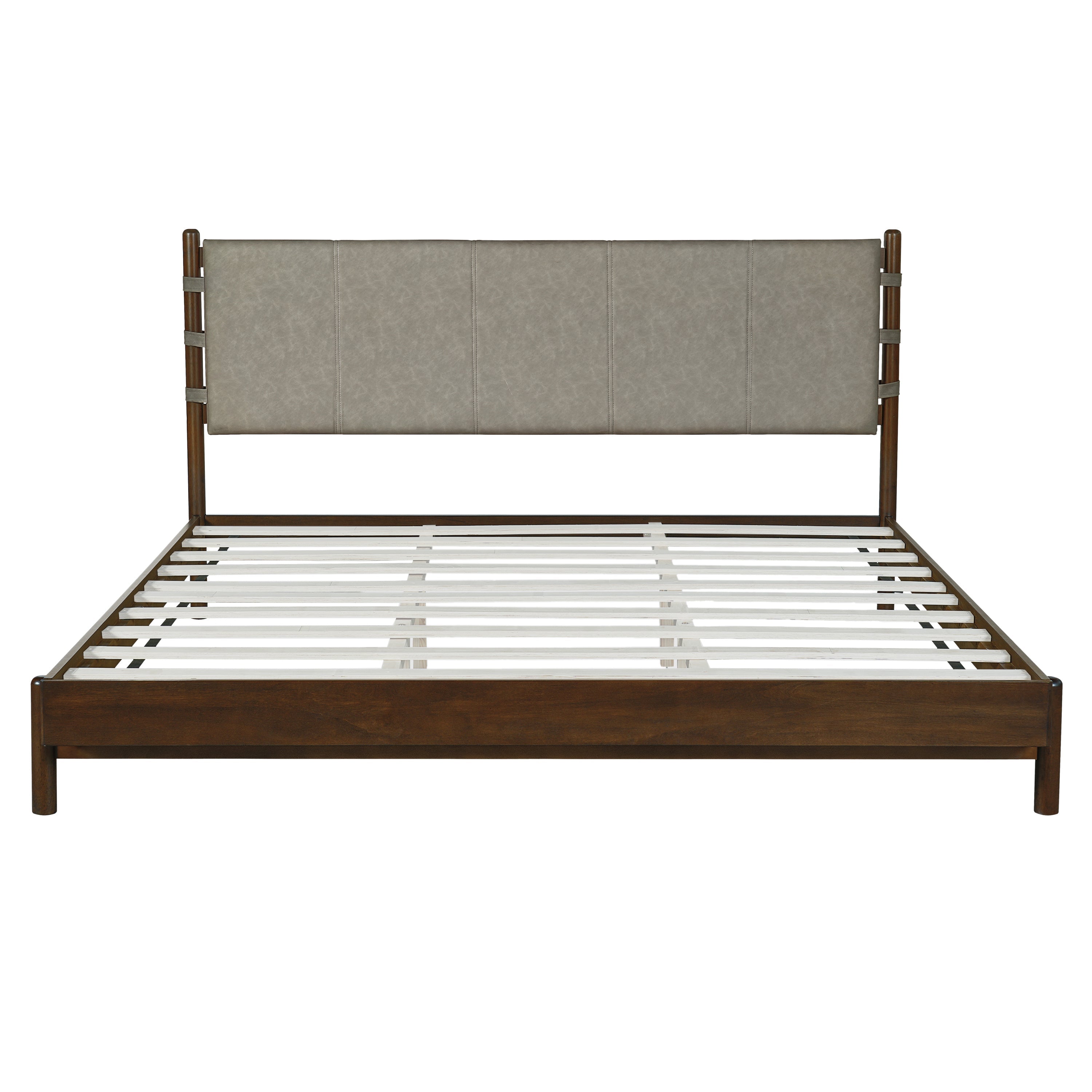 Modern King Bed Frame Set with 2 Nightstands - Gray/Walnut