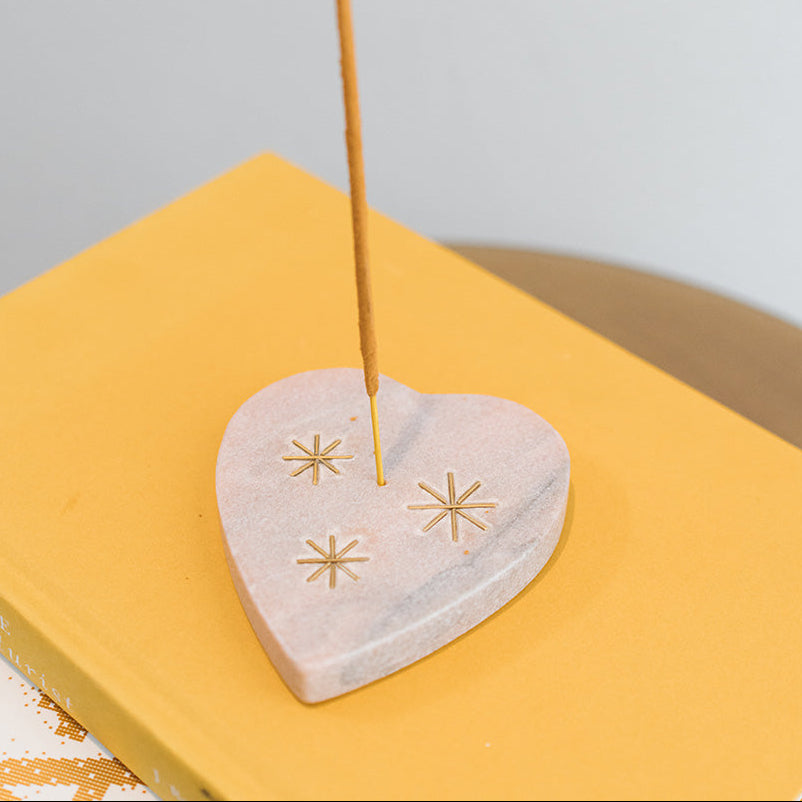 Jaipuri Heart Incense Holder - Pink Carved Marble