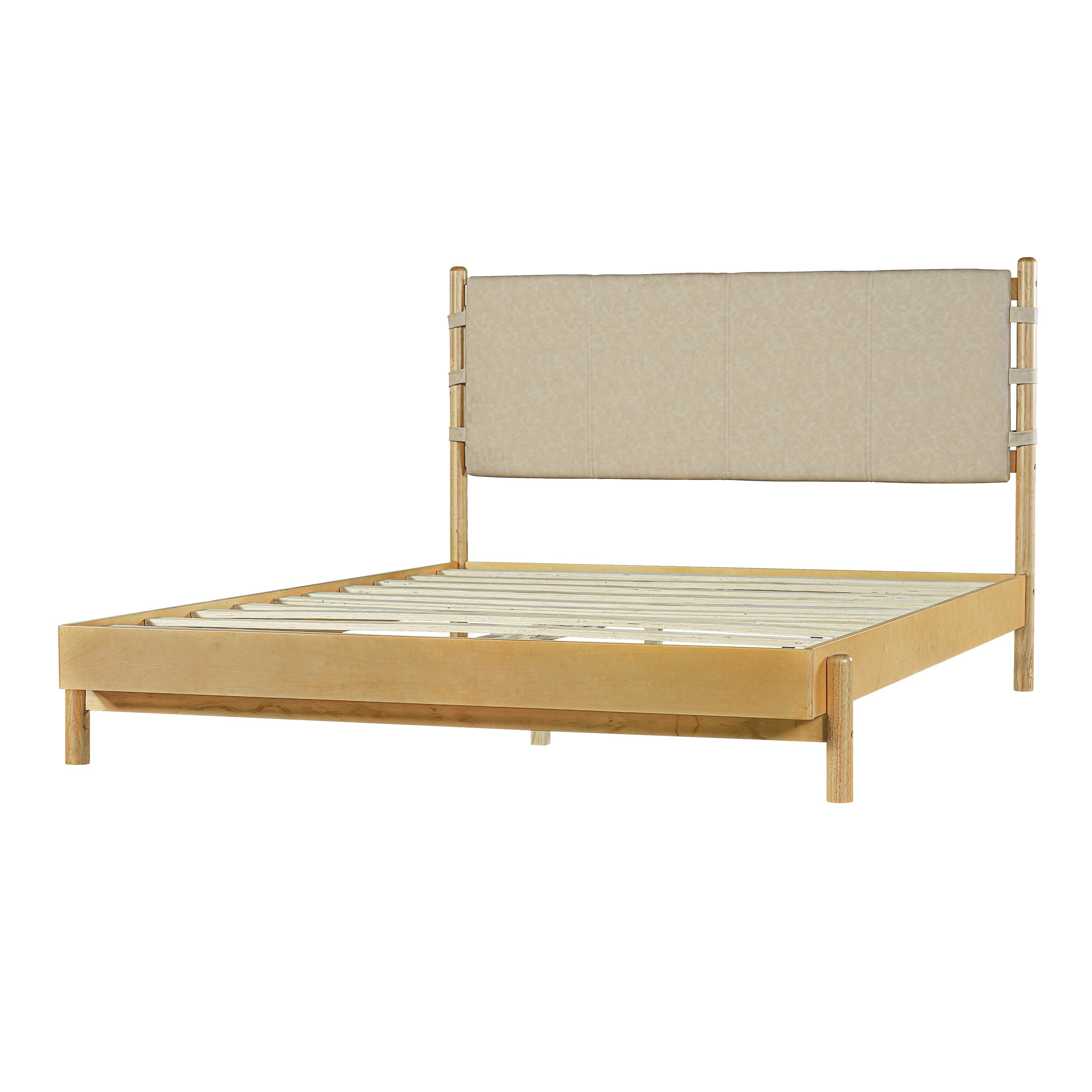 Modern Queen Bed Frame Set with 2 Nightstands - Beige Wood