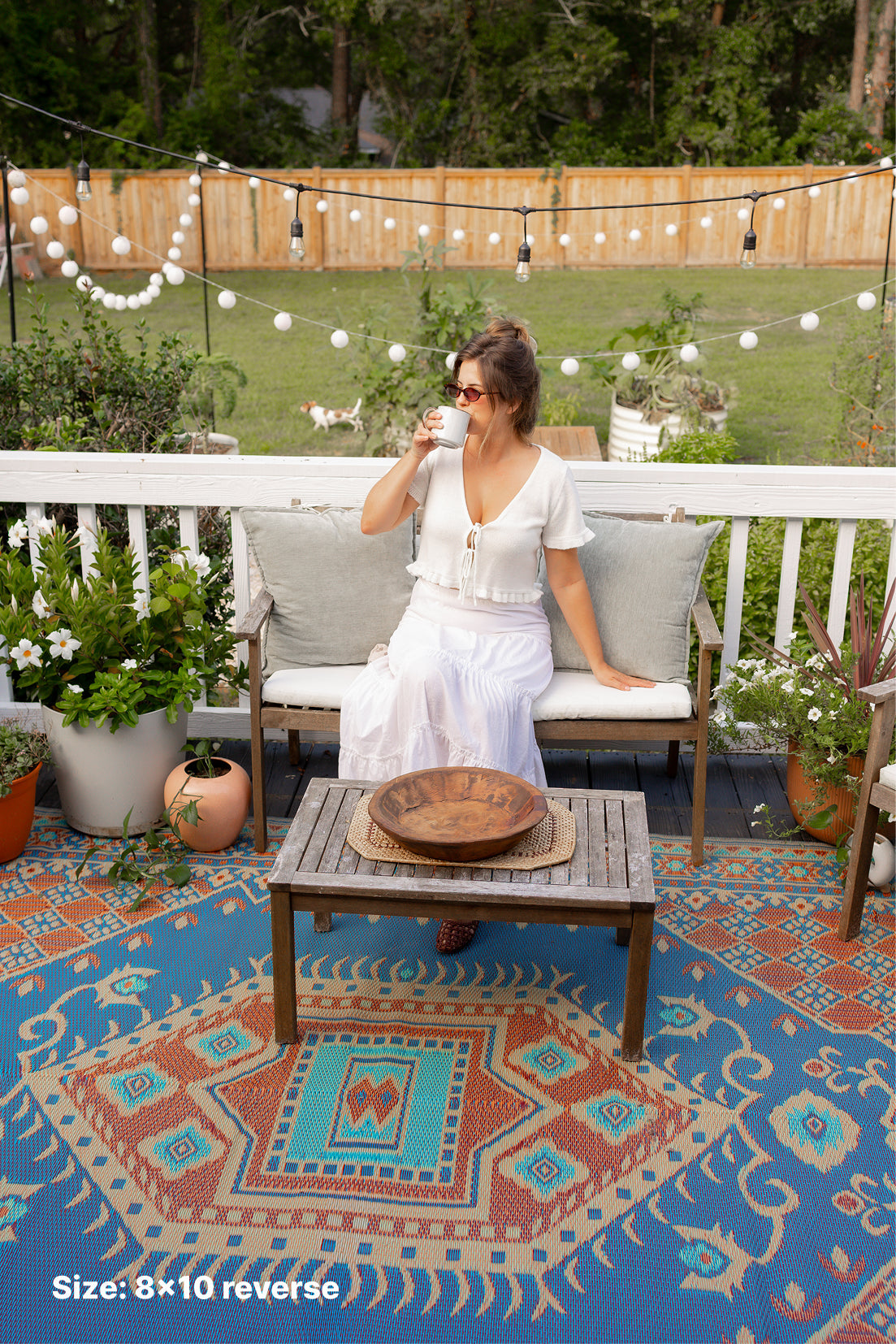 Turkish Plum Yellow/Blue Handmade Reversible Outdoor Mat
