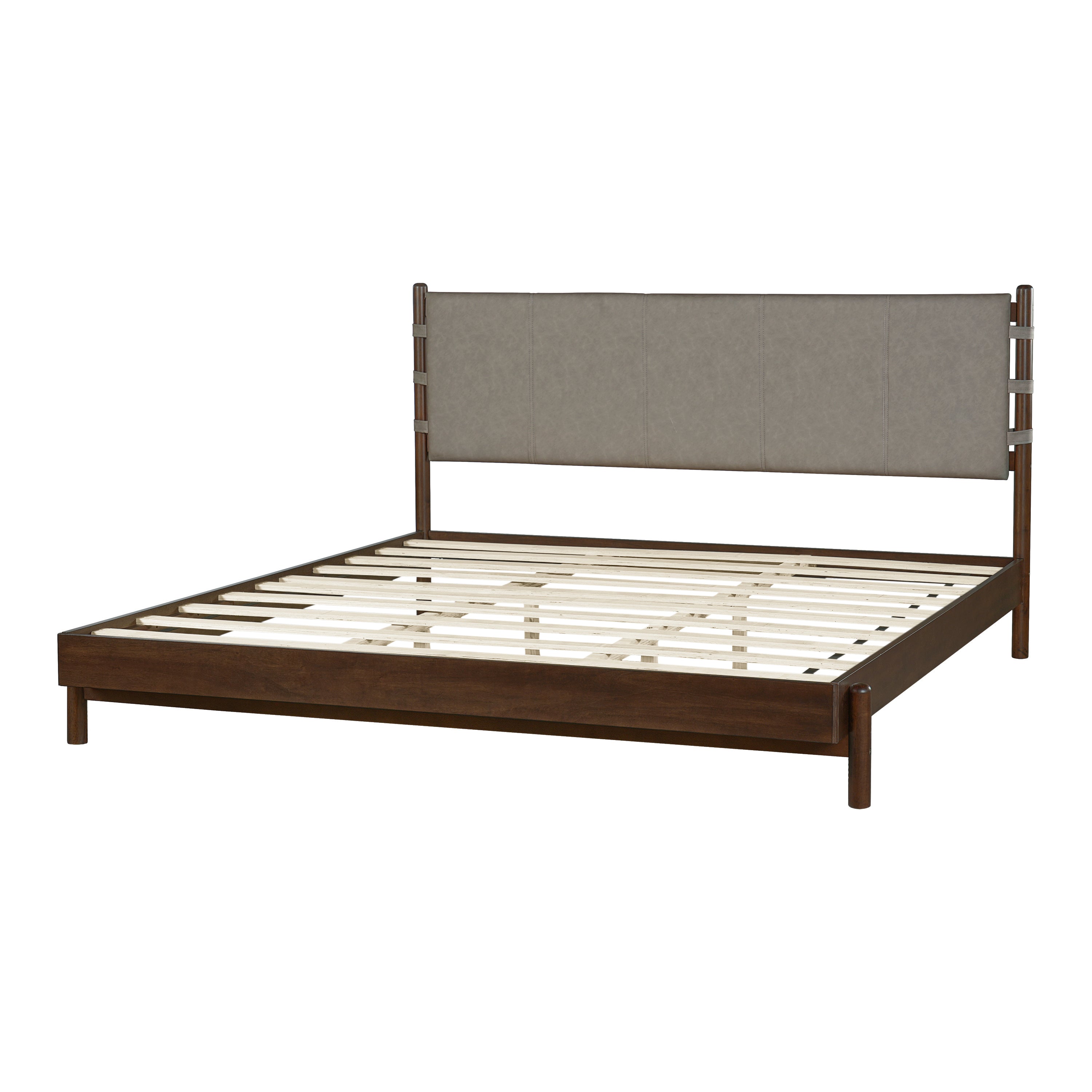 Modern King Bed Frame Set with 2 Nightstands - Gray/Walnut