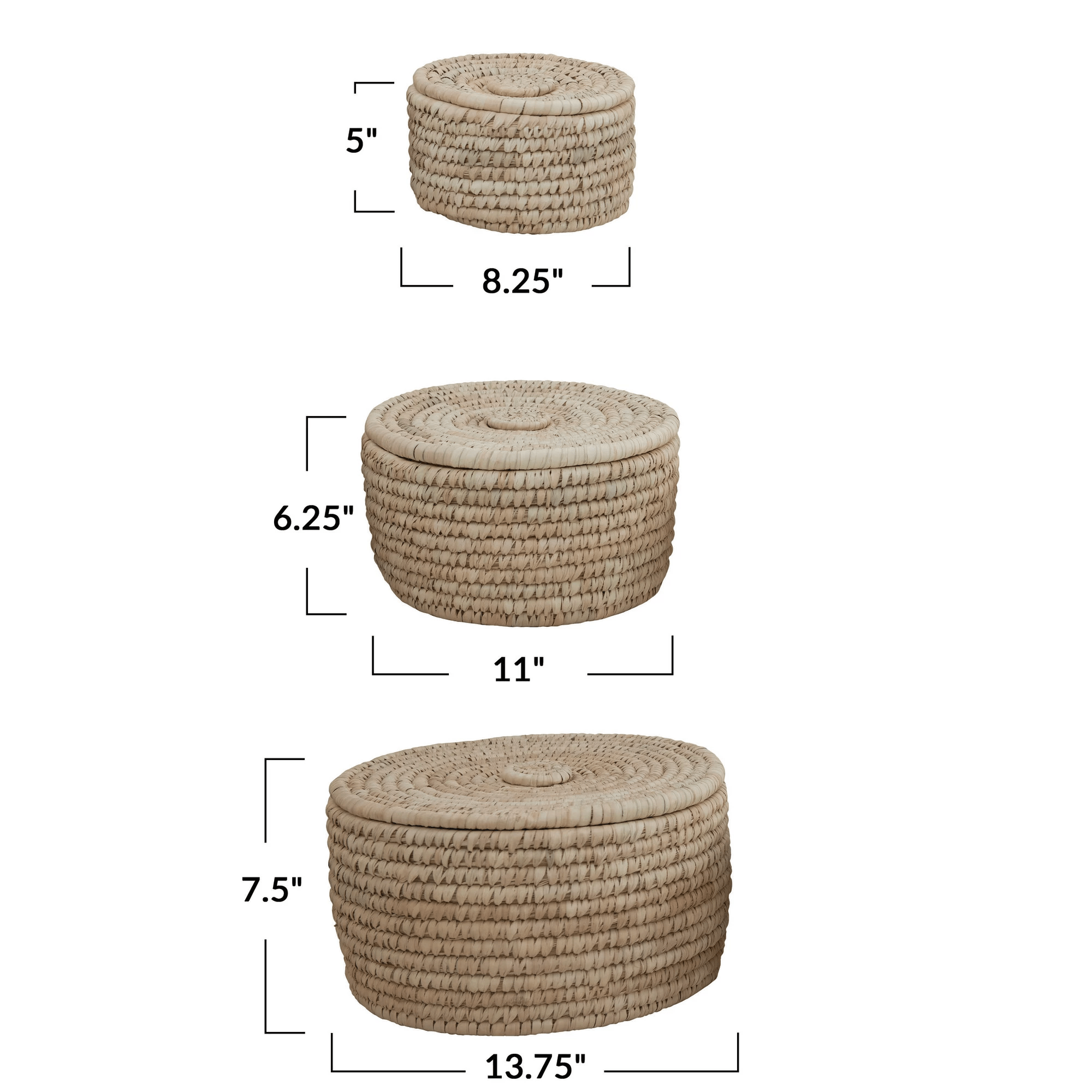 Handwoven Storage Baskets with Lids - Set of 3