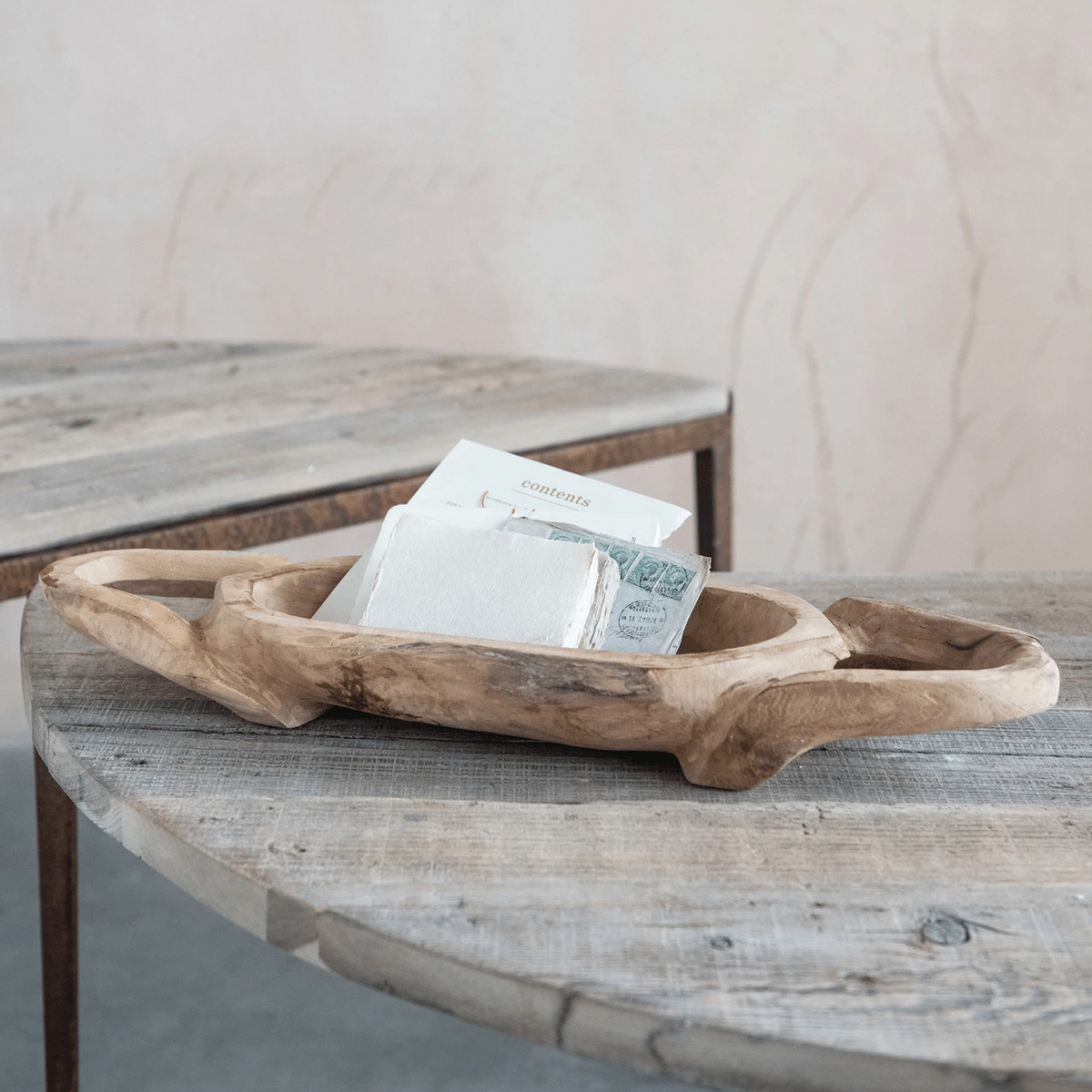 Decorative Hand-Carved Teakwood Tray with Handles