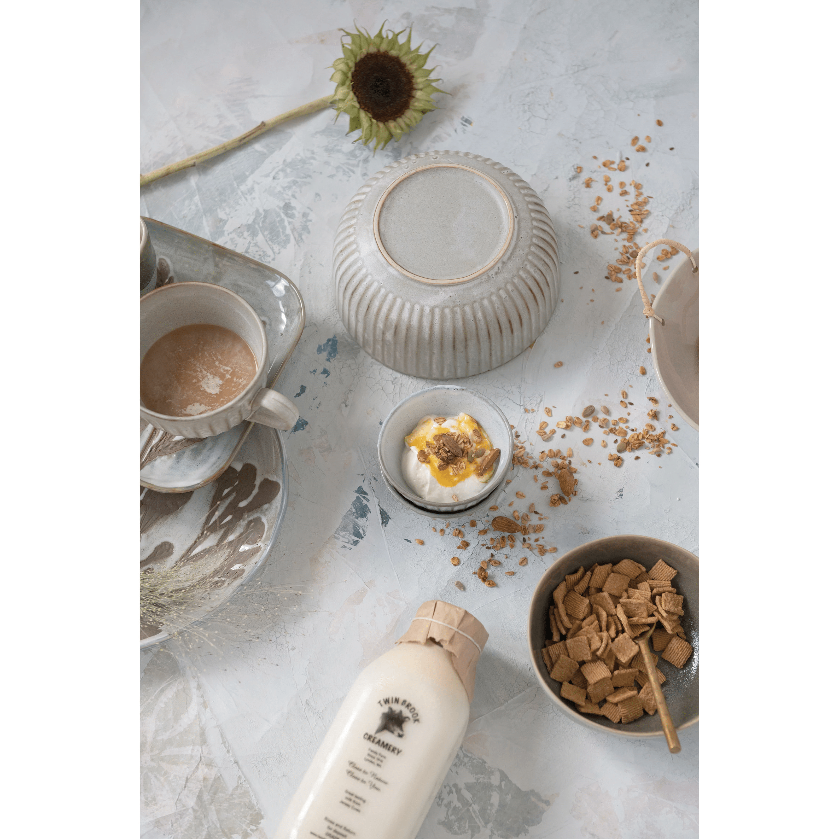 Stoneware Pleated Bowl - Cream Glaze Finish