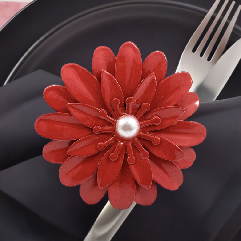set of 4 Red Floral Napkin Rings