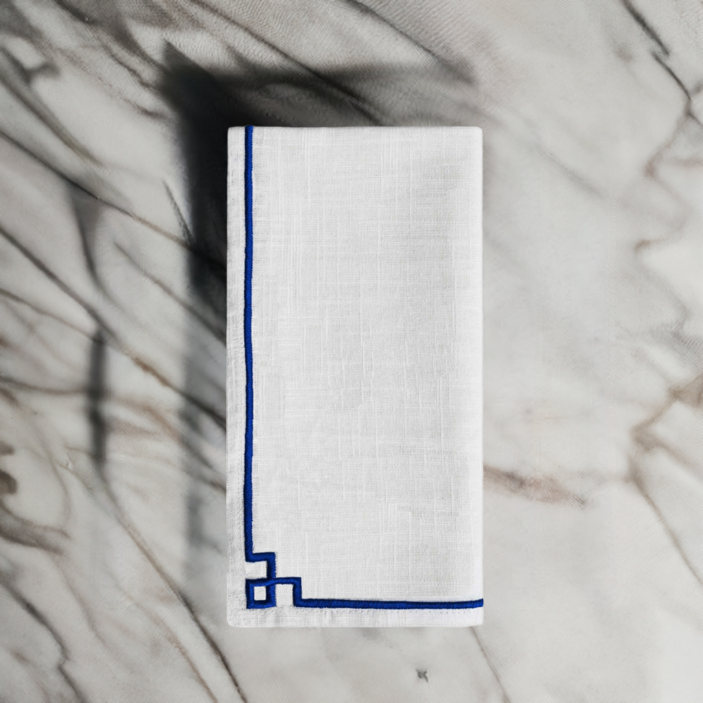 Set of 4 Cloth Napkins with Blue Embroidery