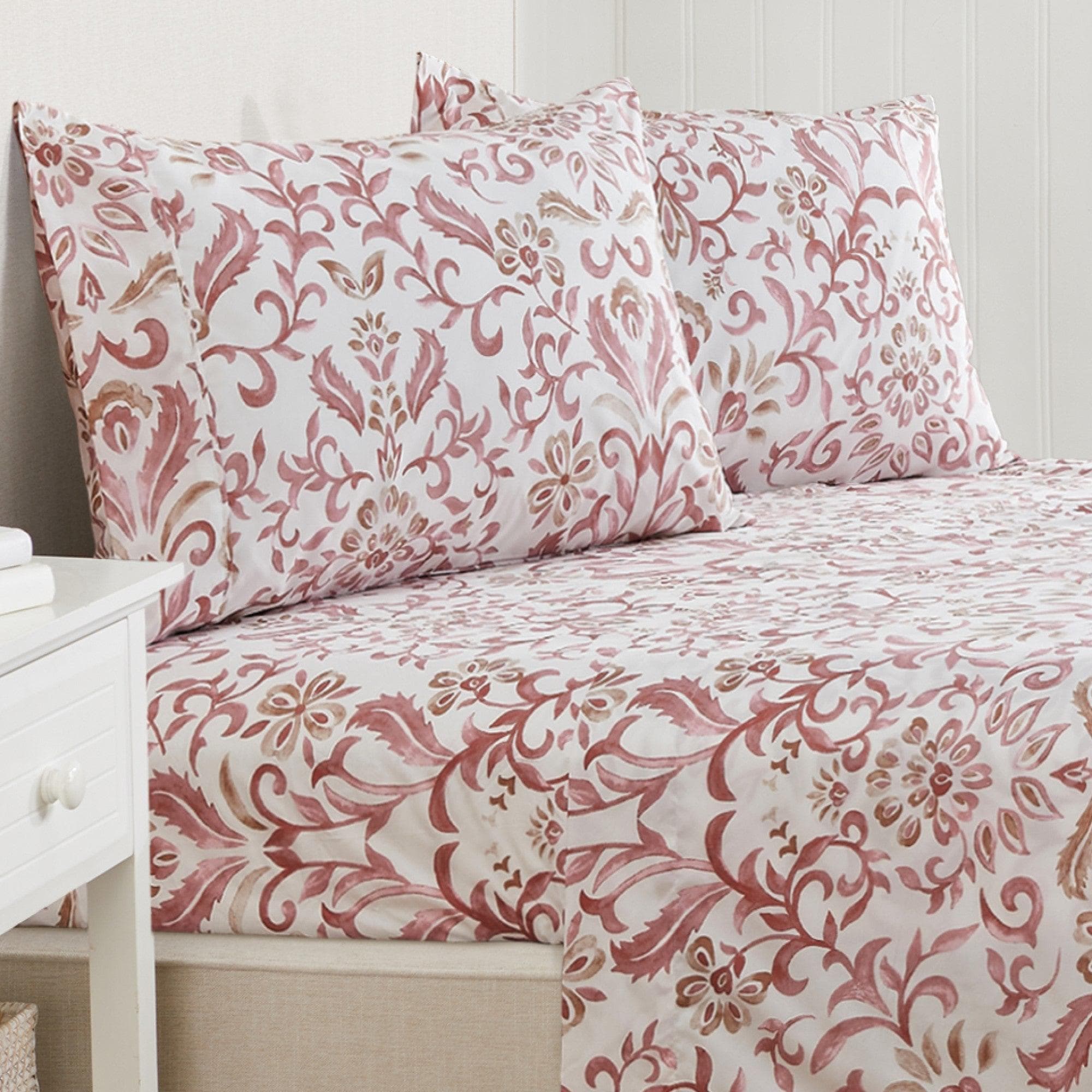 4 Piece Watercolor Floral Microfiber Sheet - Delia Collection