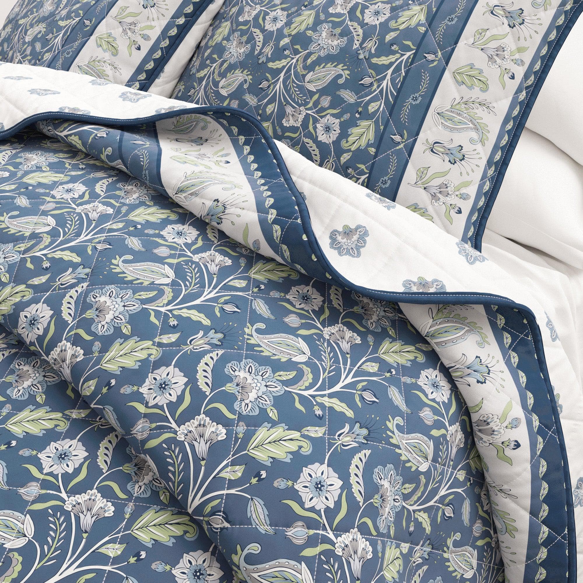 Floral Boho Printed Cotton Quilt Set - Indira Collection