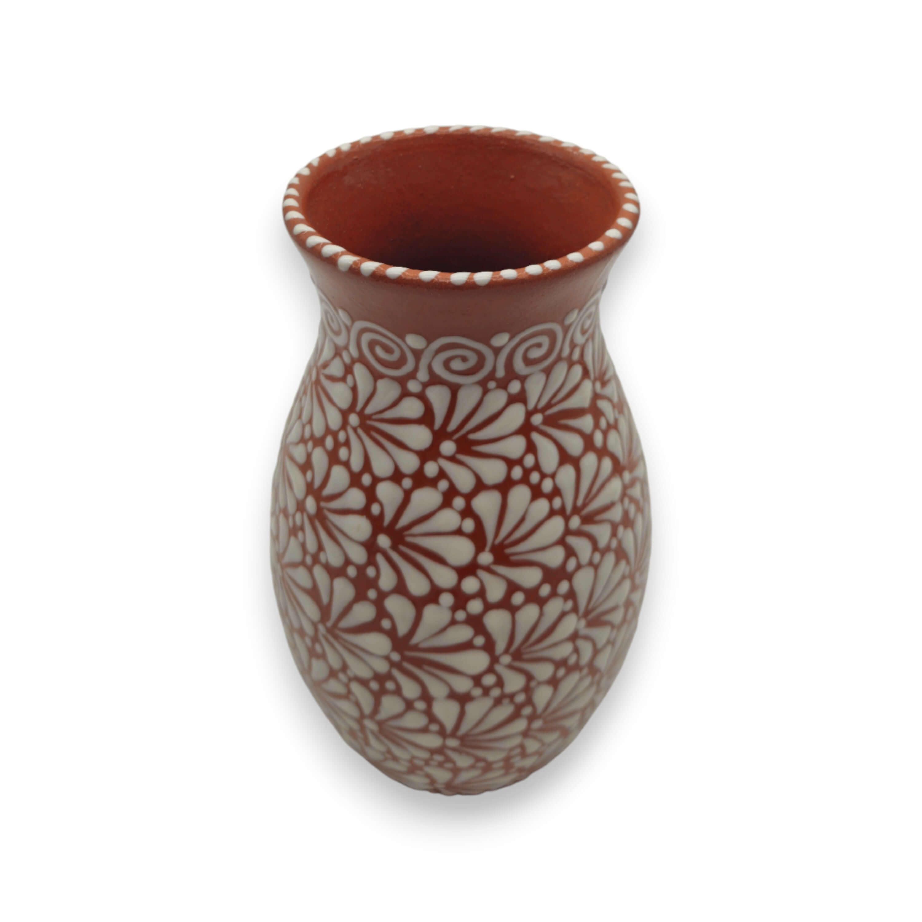Handcrafted Talavera Vase | Brown & White Relief Pottery