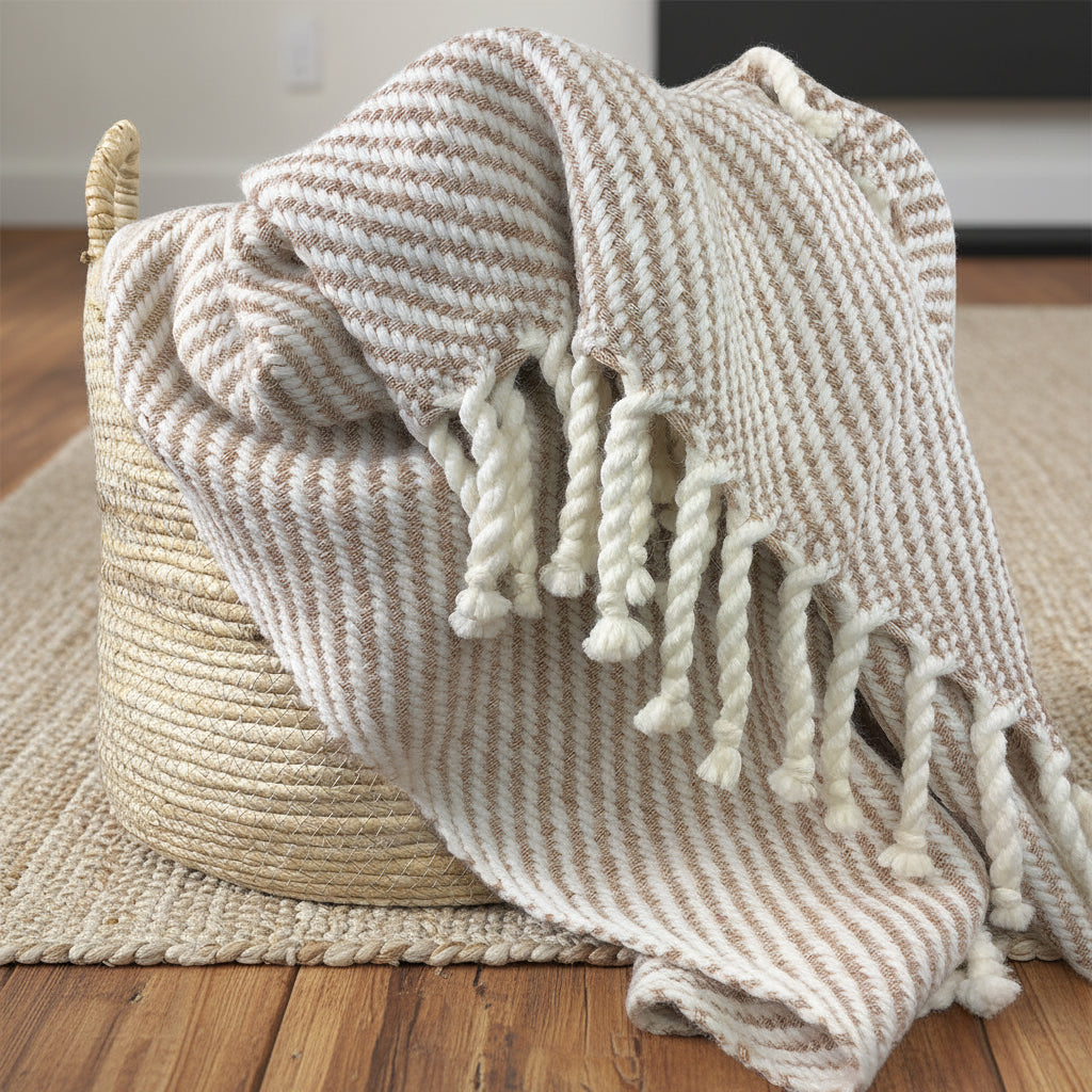 Chunky Camel Stripe Alpaca Throw