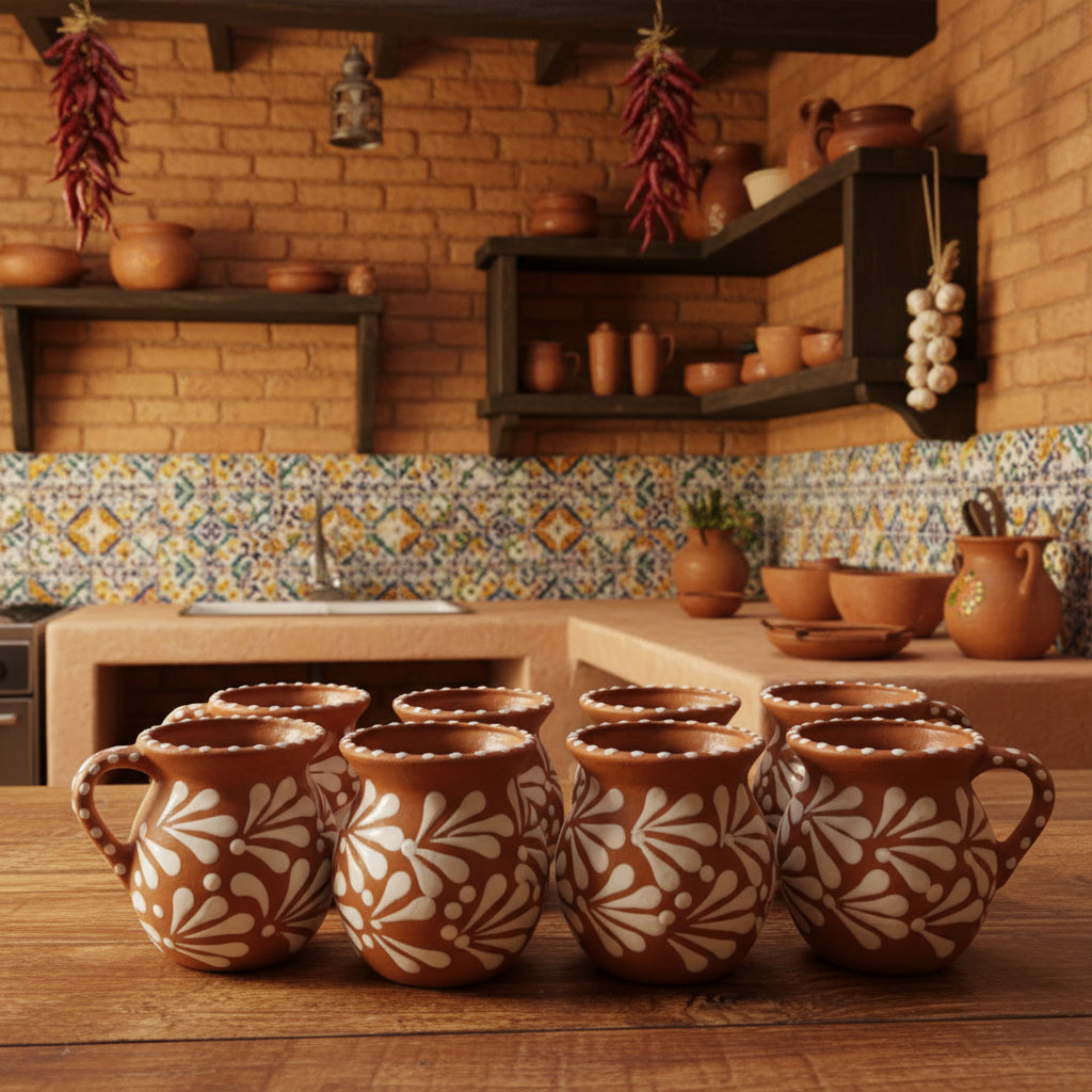 Terracotta Jarrito Mug | Handmade Mexican Relief Pottery Cup