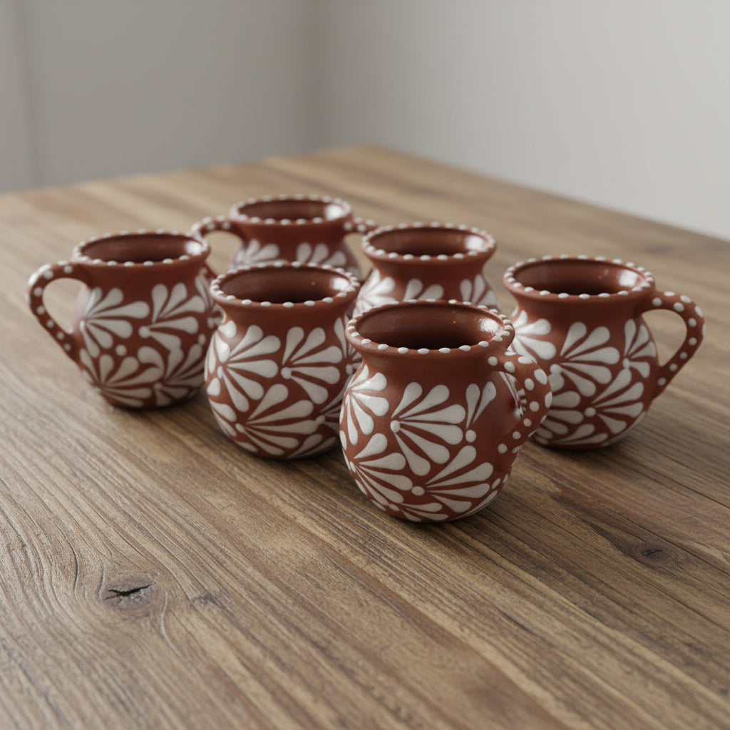 Terracotta Jarrito Mug | Handmade Mexican Relief Pottery Cup