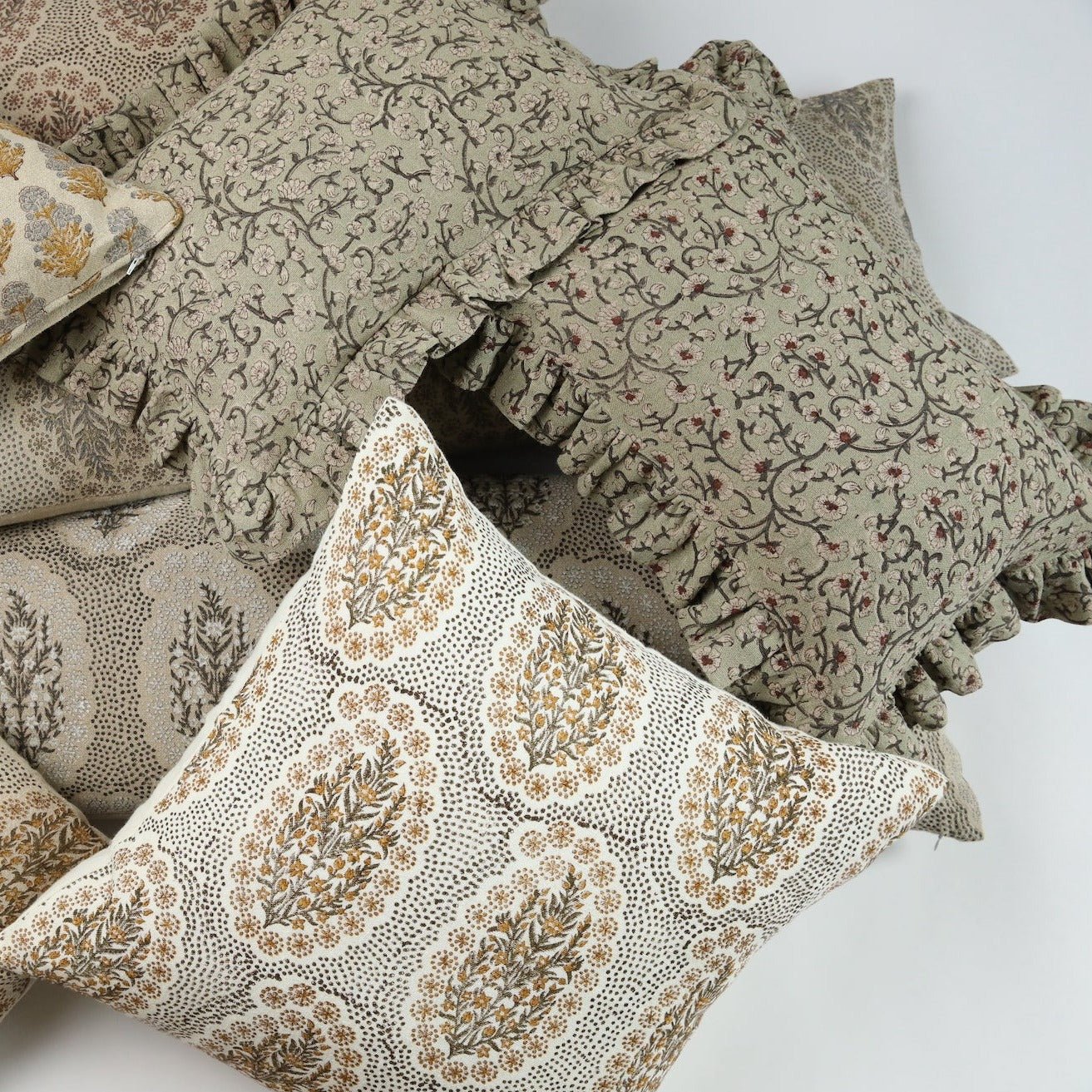 Inaya Linen Floral Throw Pillow Cover - Beachwood Ruffled