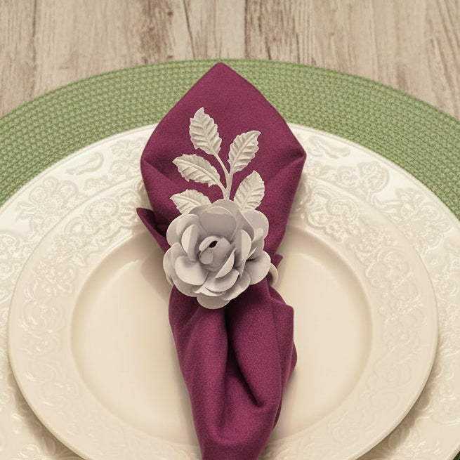 Set of 4 White Rose Napkin Rings