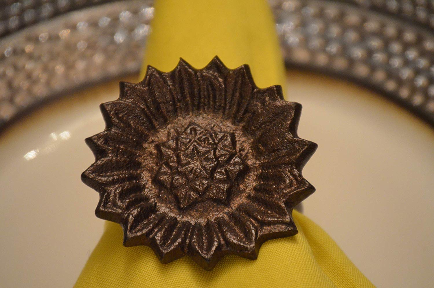 Sunflower Antique Bronze Napkin Rings - Set of 4