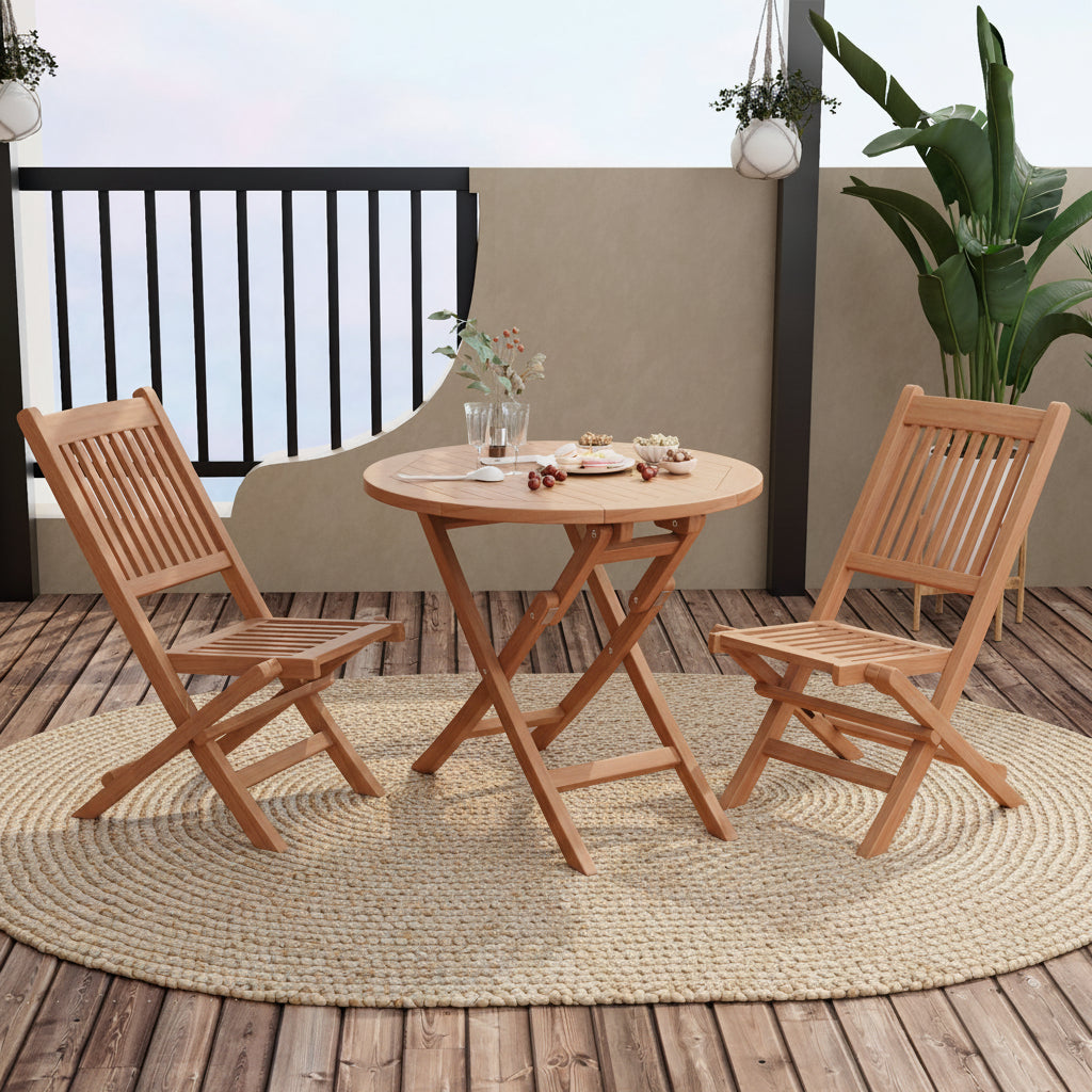 Outdoor Bistro Set with Slatted Seat and Tabletop for Backyard