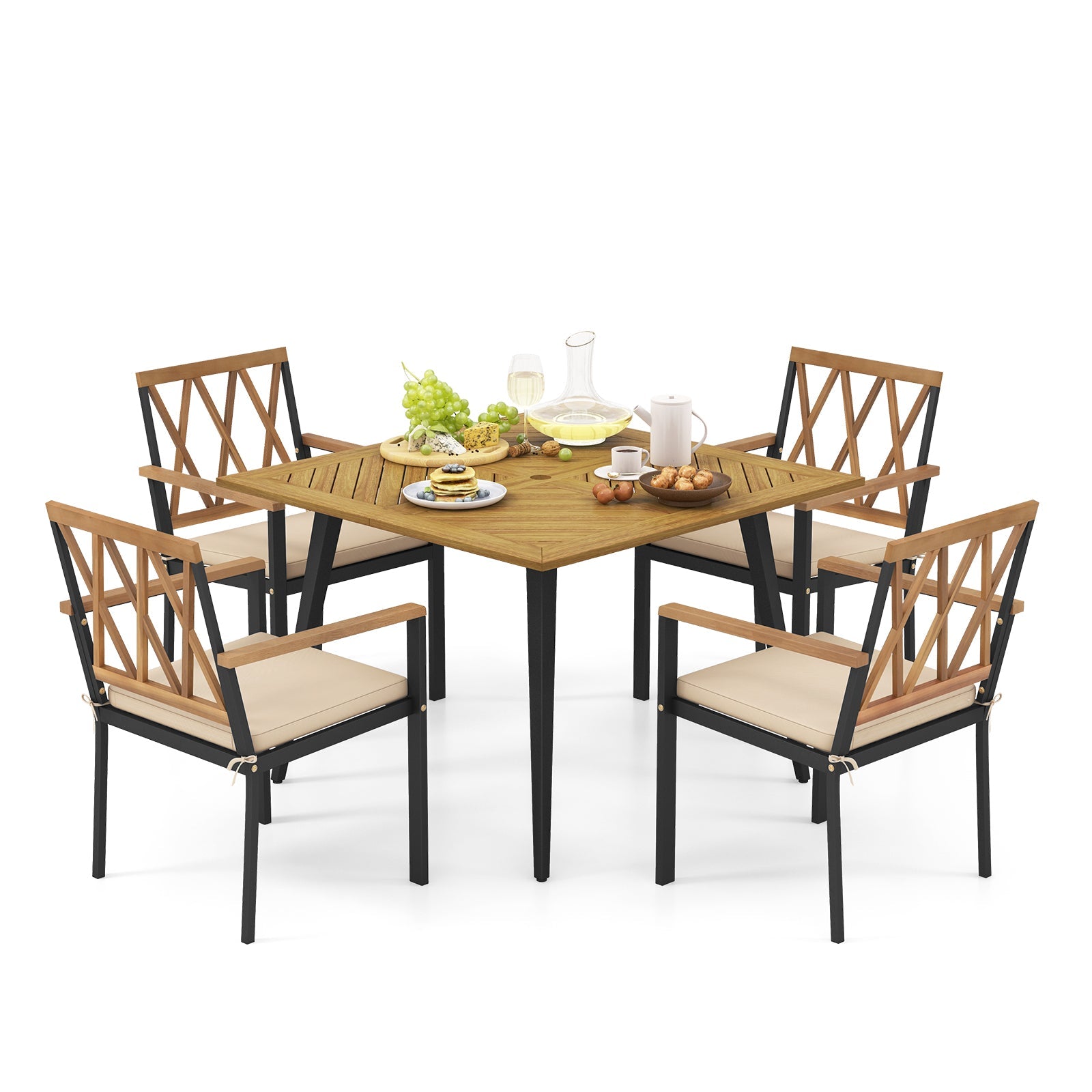 Outdoor Dining Set - 5 Piece with Cushioned Chairs
