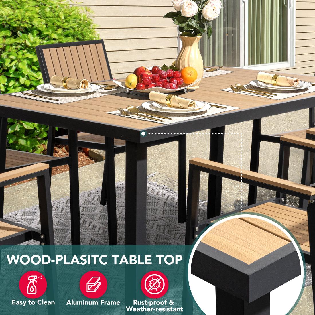 Aluminum and Wood Outdoor Dining Set - 4 Colors, 6-Pc or 8-Pc Set