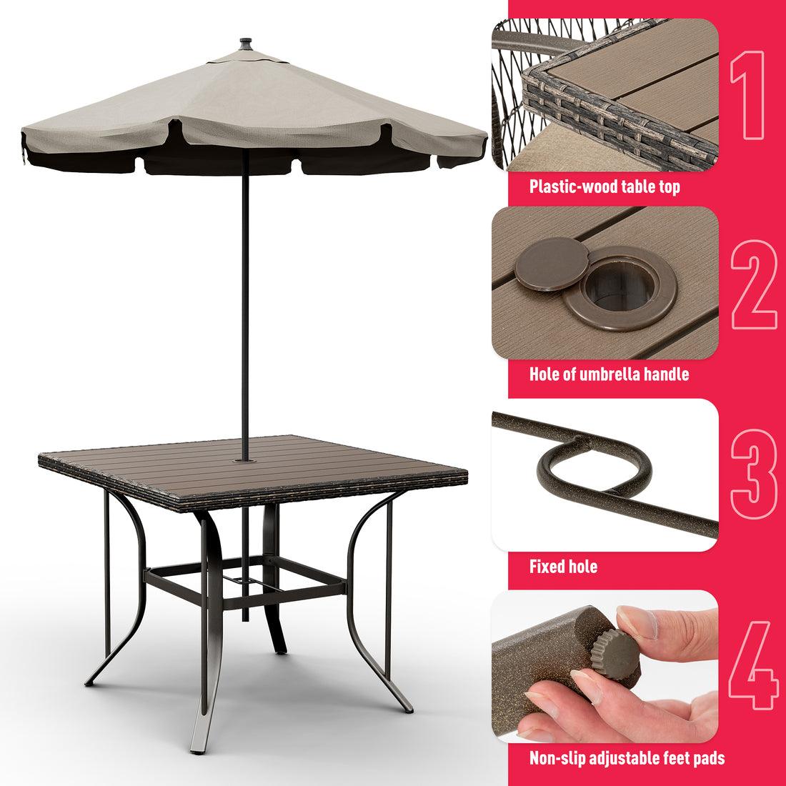 Outdoor Dining Set for 4 with Iron Frame & Rattan Backrest - 4 Colors