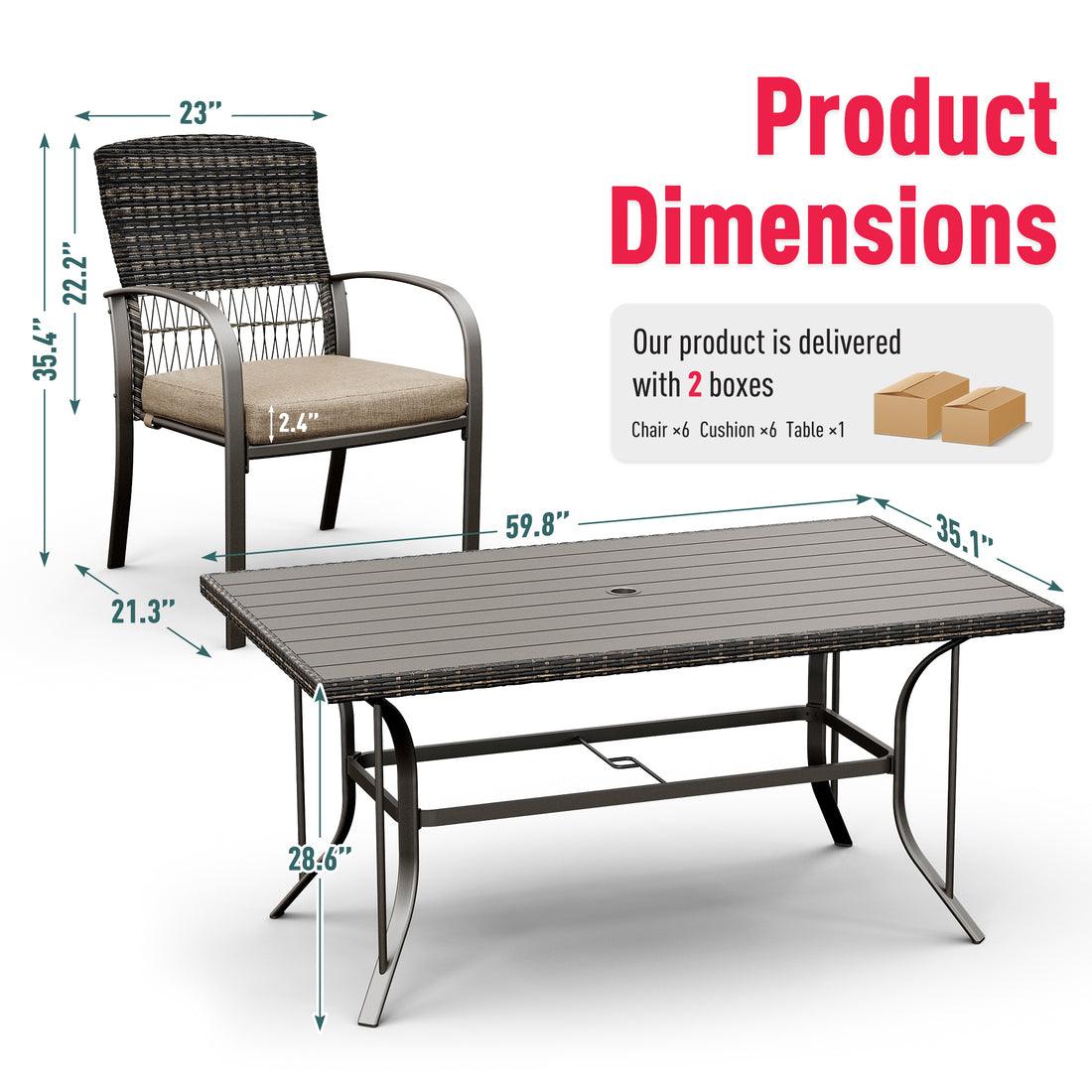 7 pc Metal Outdoor Dining Set - Iron Tabletop + 6 Chairs with Removable Cushions