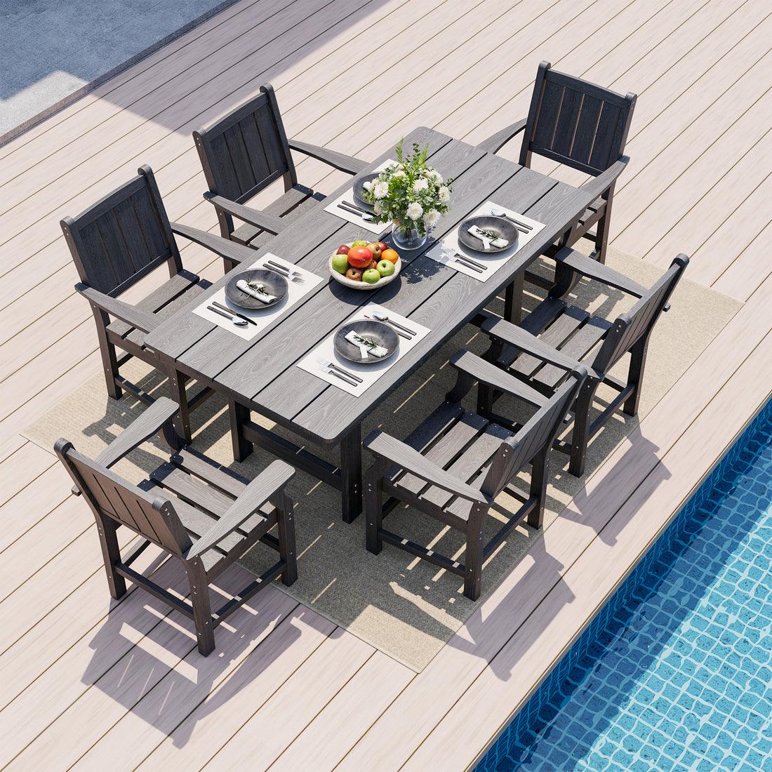 7-Piece HDPE Outdoor Dining Table and Chairs with Umbrella Hole - Multiple Sizes, 2 Colors