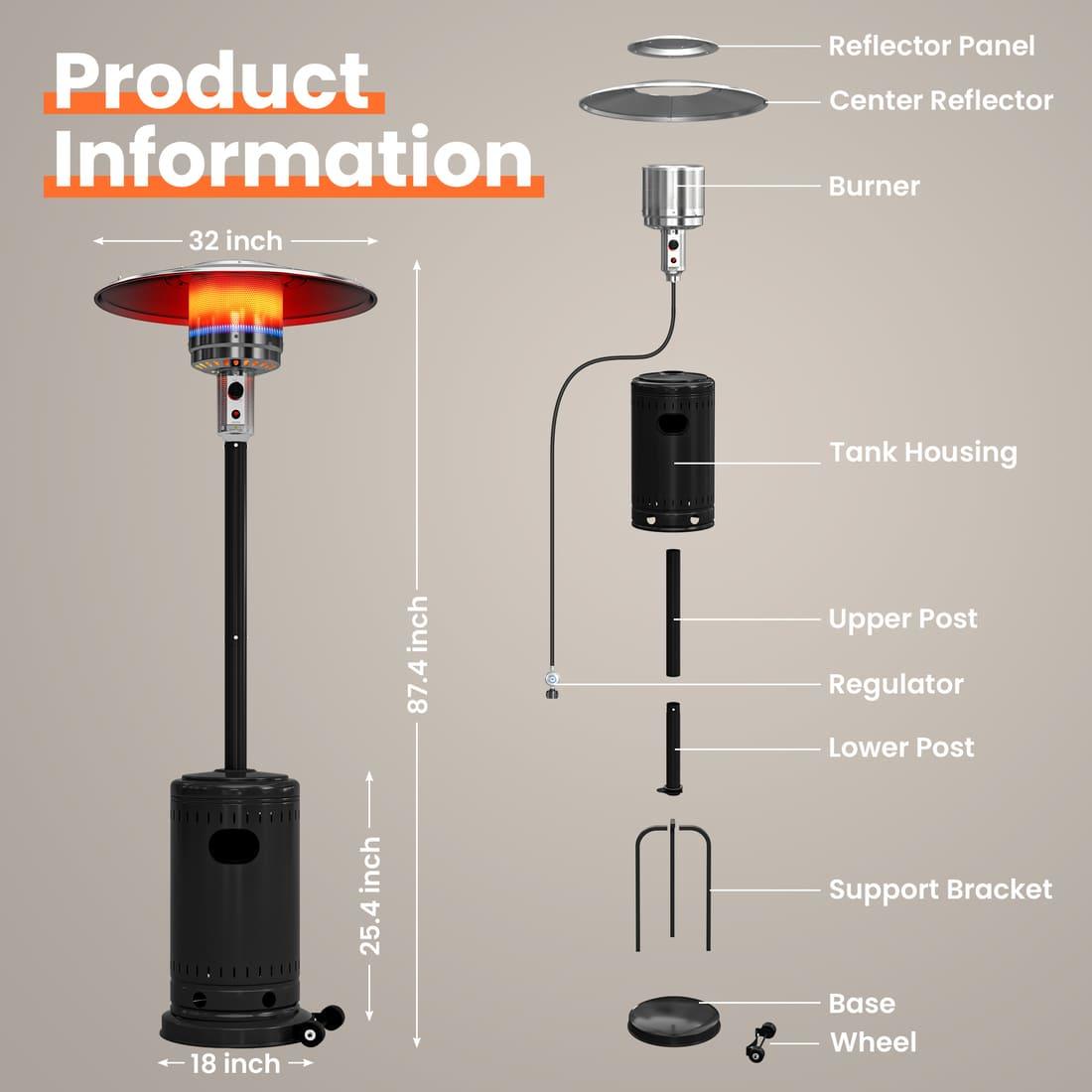 Outdoor Freestanding Propane Patio Heater with Cover & Wheels