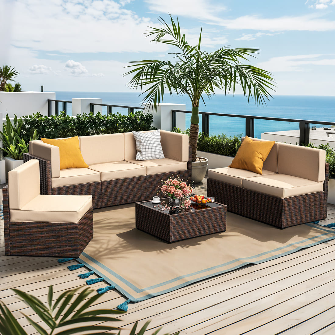 Rattan Outdoor Sectional Couch Set (7 Pieces) - 5 Colors