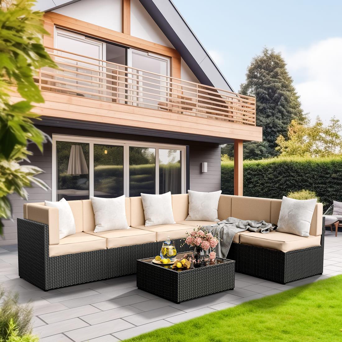Rattan Outdoor Sectional Couch Set (7 Pieces) - 5 Colors