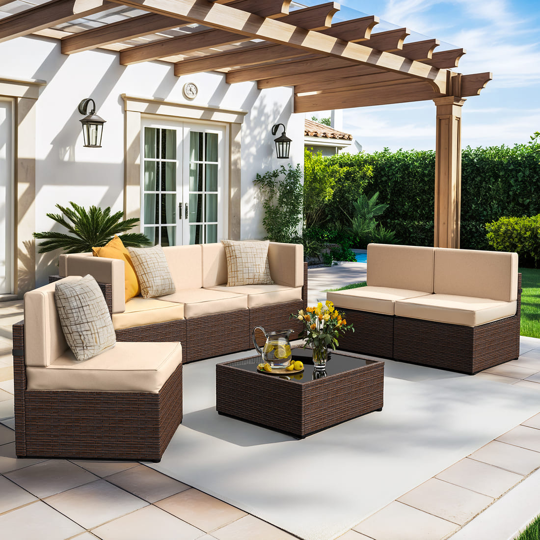 Rattan Outdoor Sectional Couch Set (7 Pieces) - 5 Colors