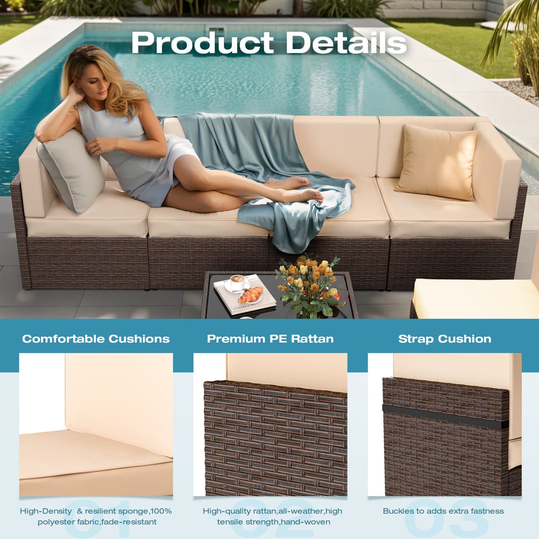 Rattan Outdoor Sectional Couch Set (7 Pieces) - 5 Colors