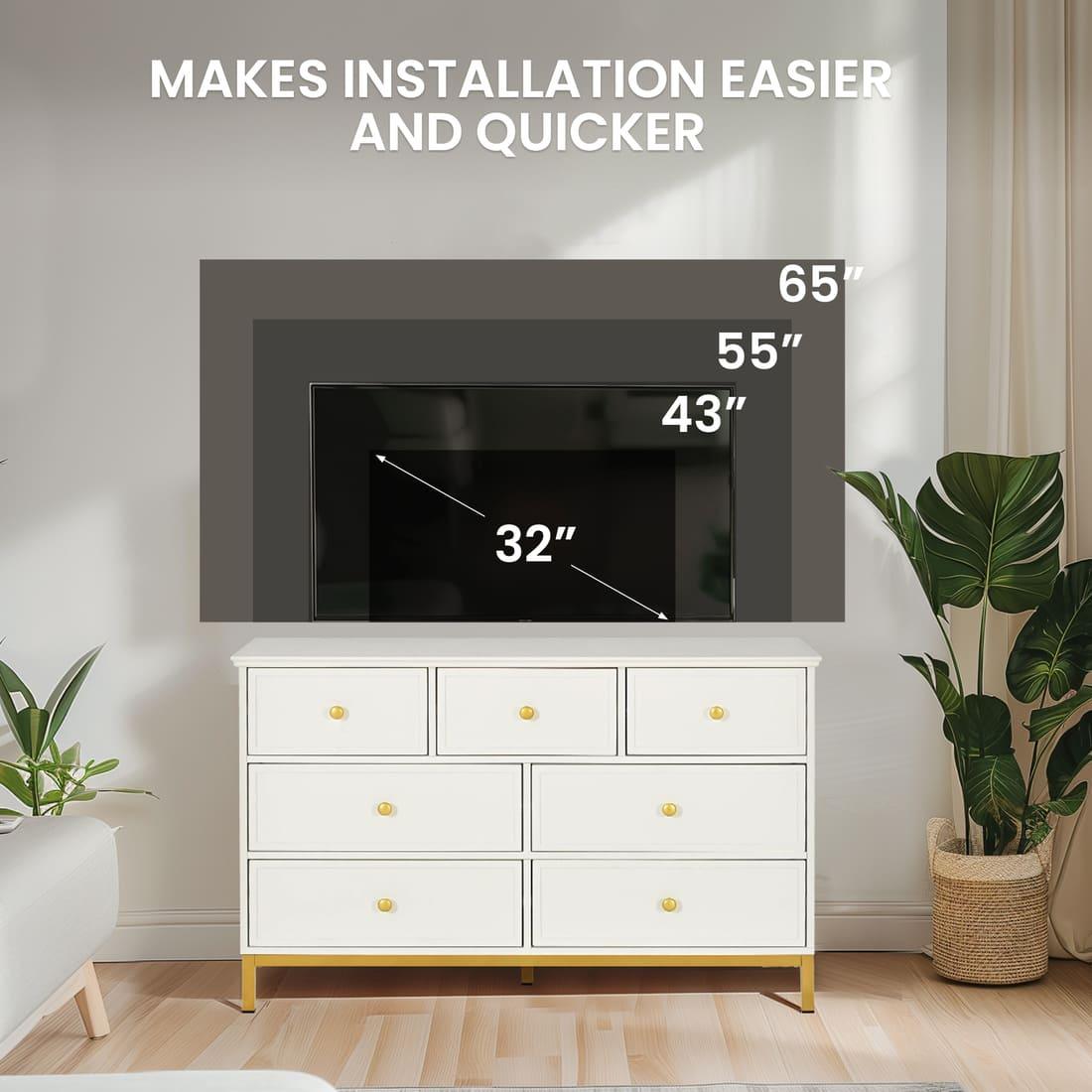 7-Drawer Dresser, White with Gold Accents