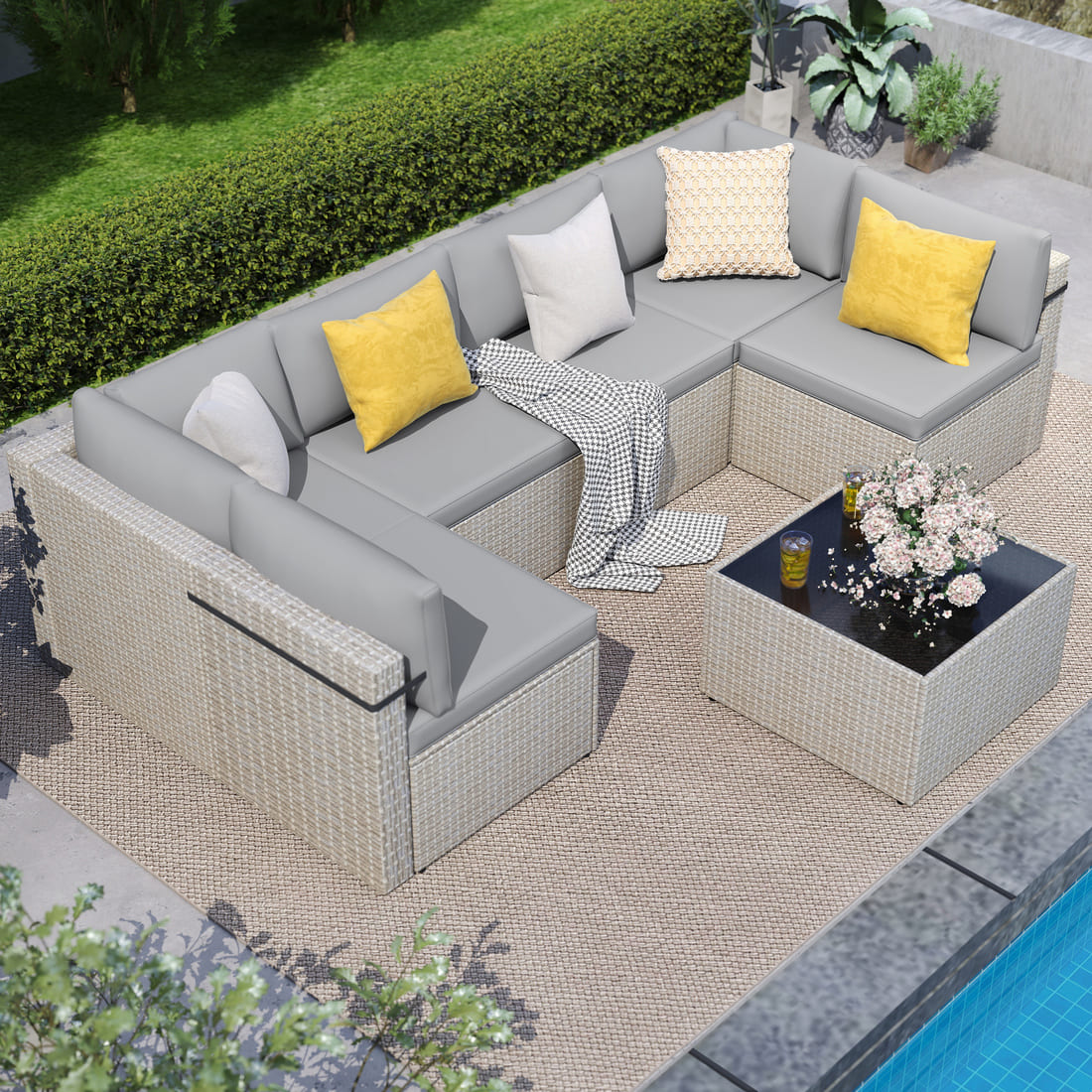 Rattan Outdoor Sectional Couch Set (7 Pieces) - 5 Colors