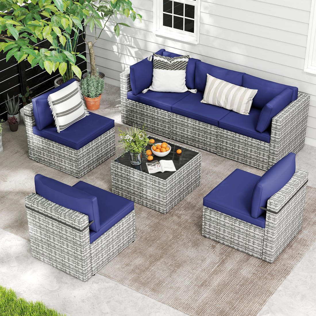 Rattan Outdoor Sectional Couch Set (7 Pieces) - 5 Colors