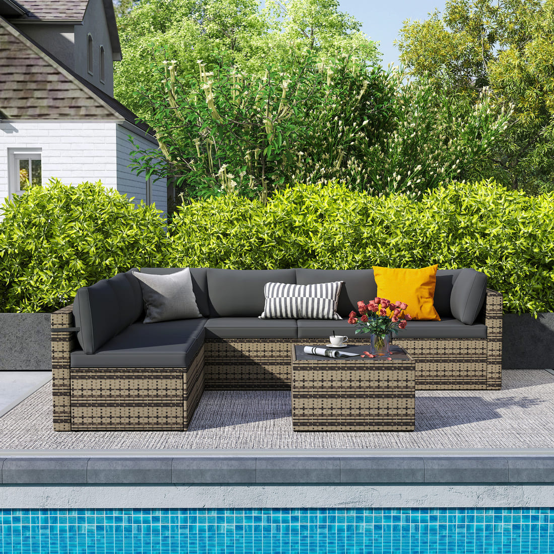 Rattan Outdoor Sectional Couch Set (7 Pieces) - 5 Colors