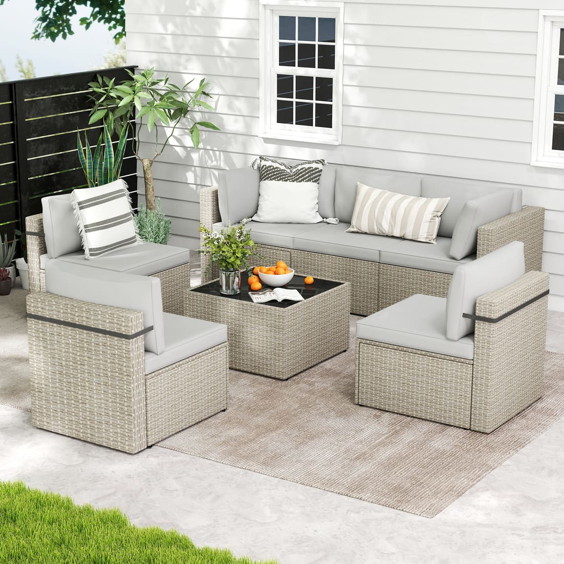 Rattan Outdoor Sectional Couch Set (7 Pieces) - 5 Colors
