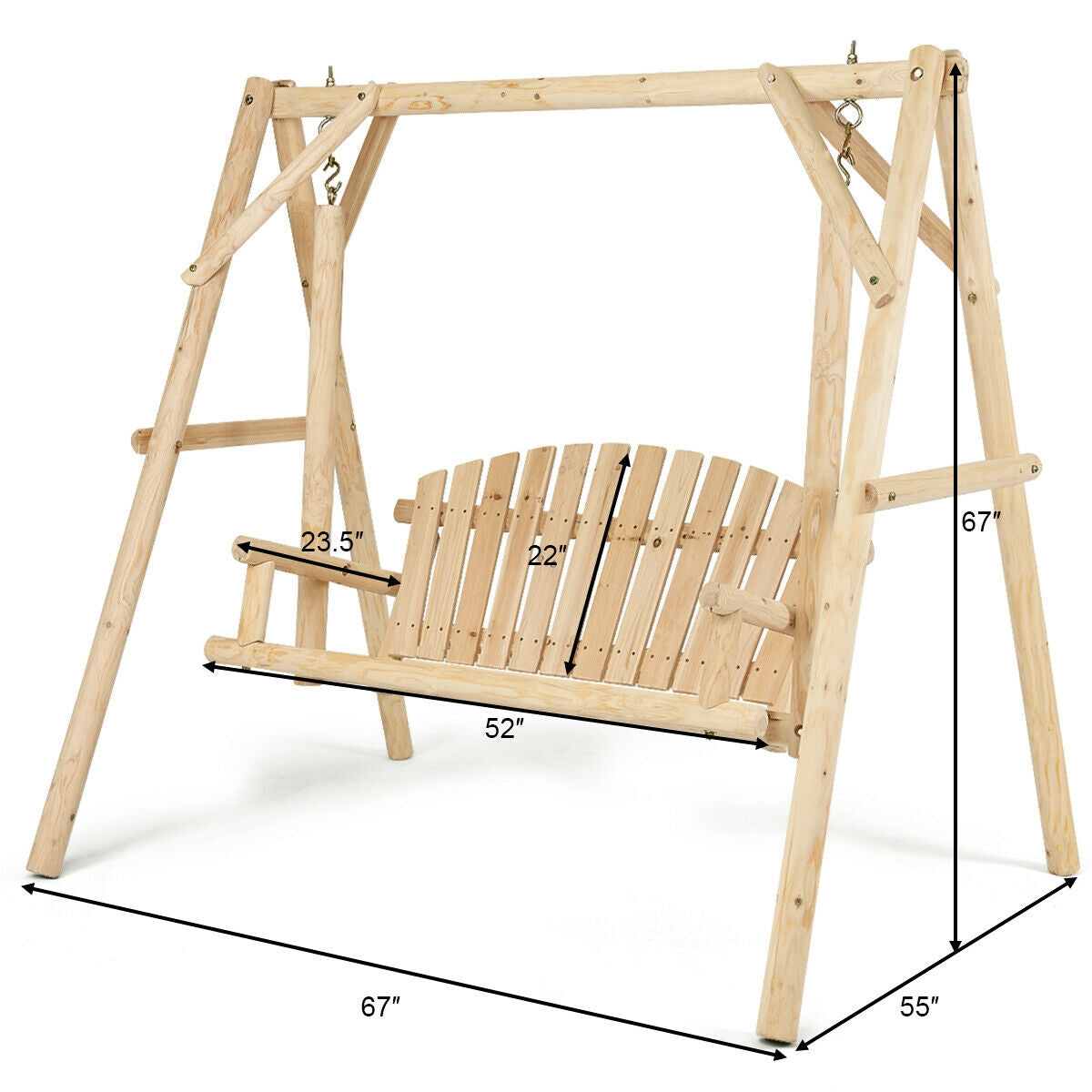 Outdoor Wooden Porch Bench Swing Chair with Frame