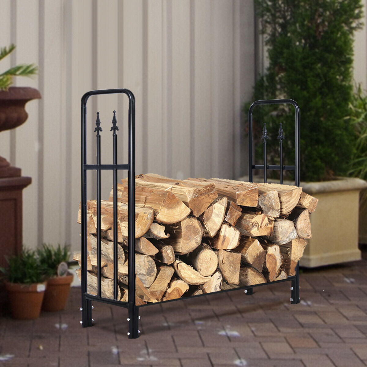 4 Ft Outdoor Heavy Duty Steel Firewood Wood Storage Rack