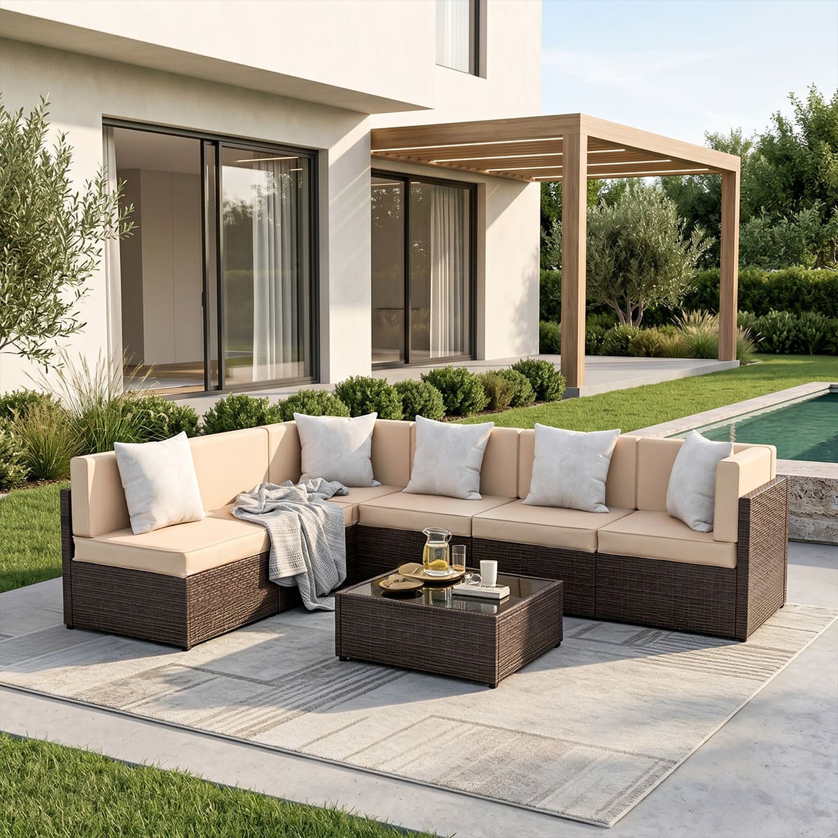Rattan Outdoor Sectional Couch Set (7 Pieces) - 5 Colors